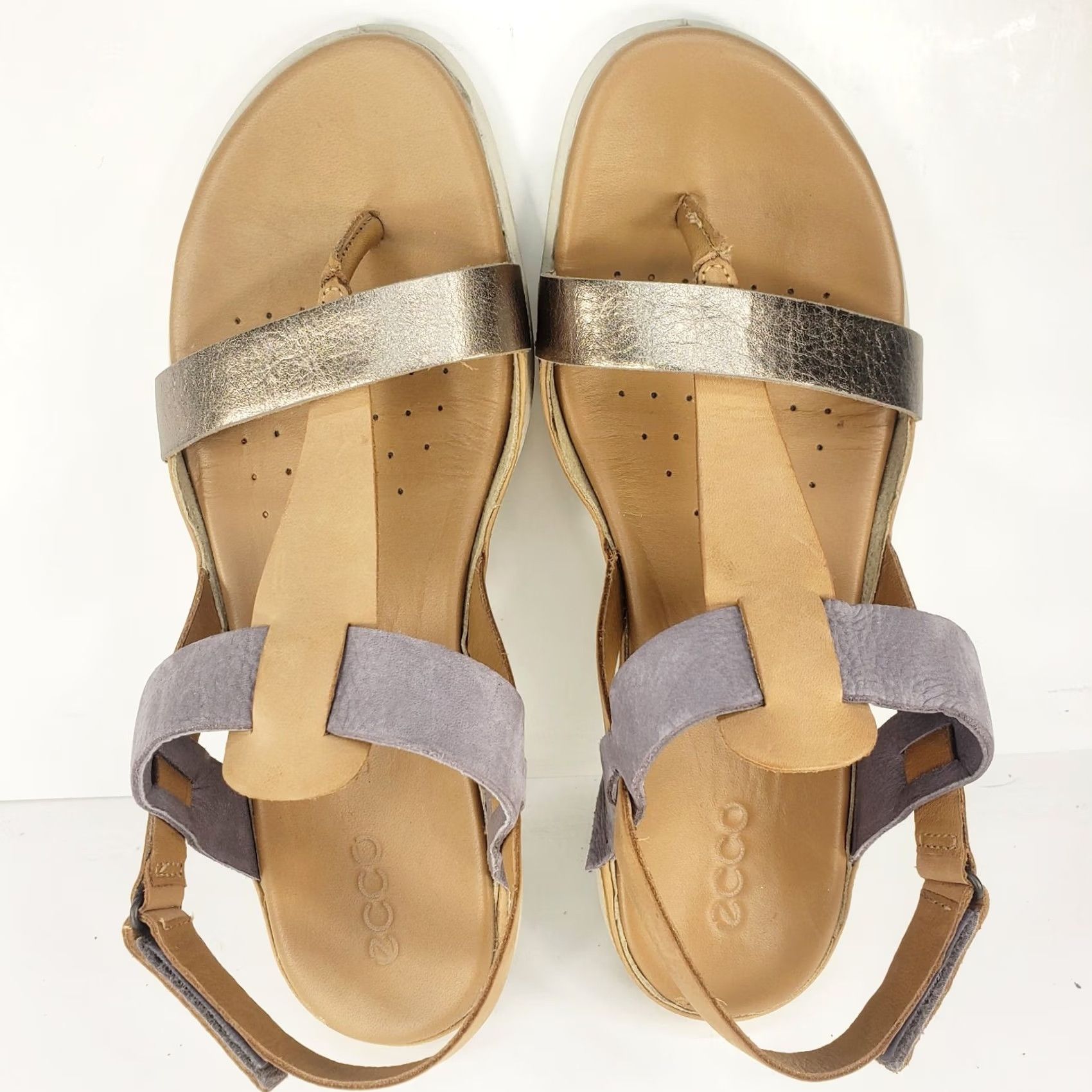 Ecco ECCO Strappy Womens Slingback Slip Sandals Tan Gray Metallic Silver Size US 9 / IT 39 - 6 Thumbnail