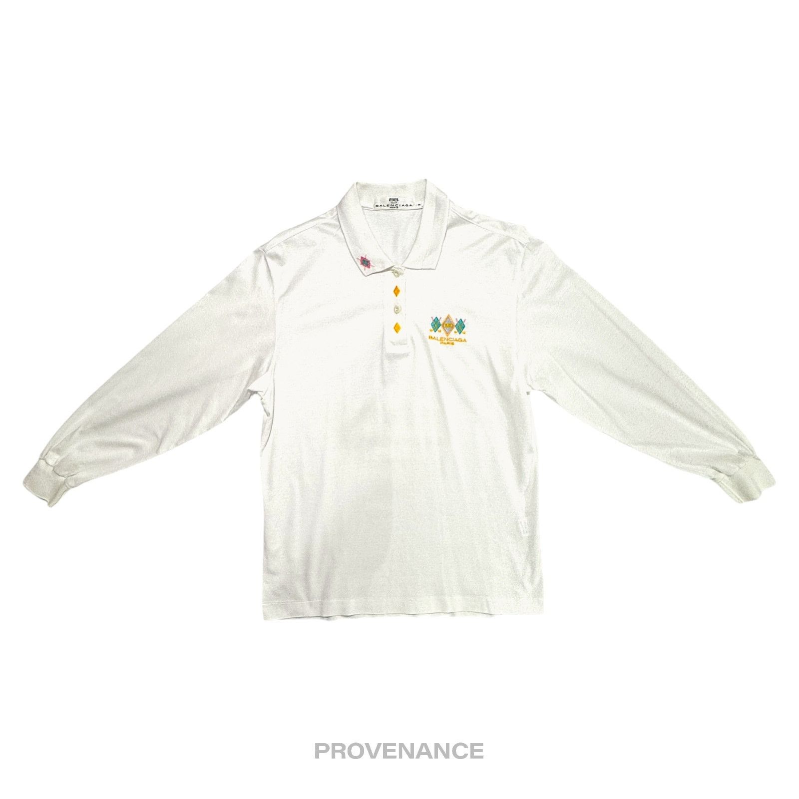 Balenciaga 🔴 Balenciaga Golf Polo Shirt - White Embroidered Checker M Size US M / EU 48-50 / 2 - 1 Thumbnail