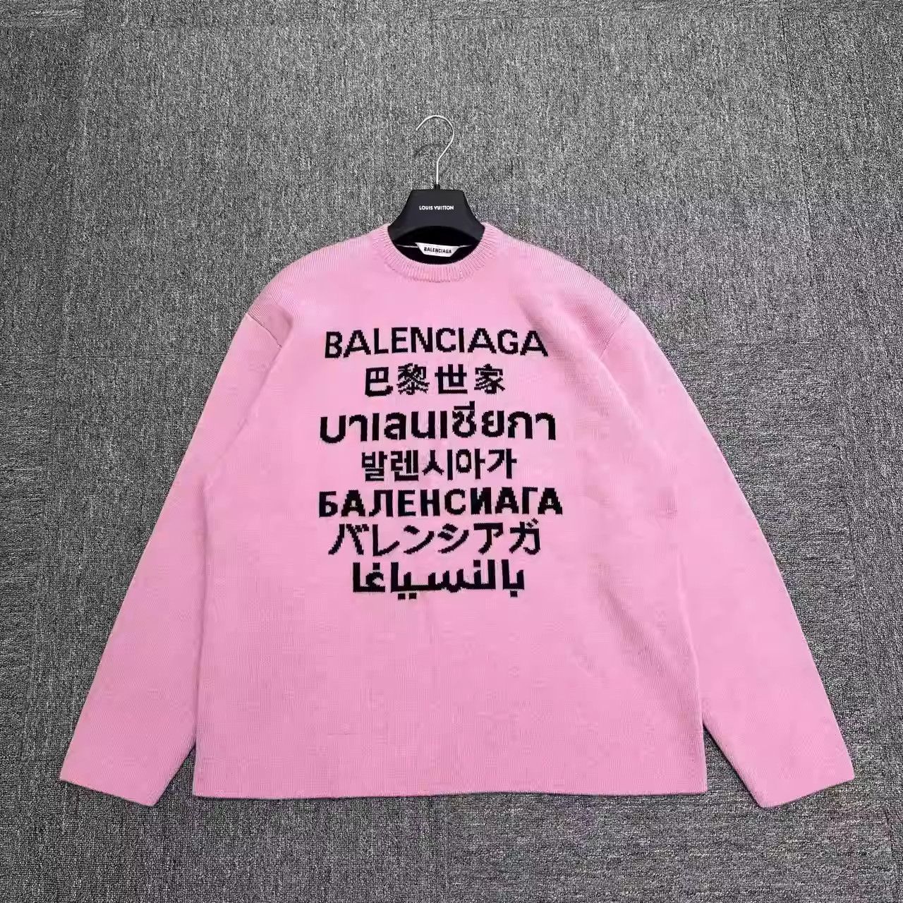 image of Balenciaga Pink Seven Language Sweater, Men's (Size Small)