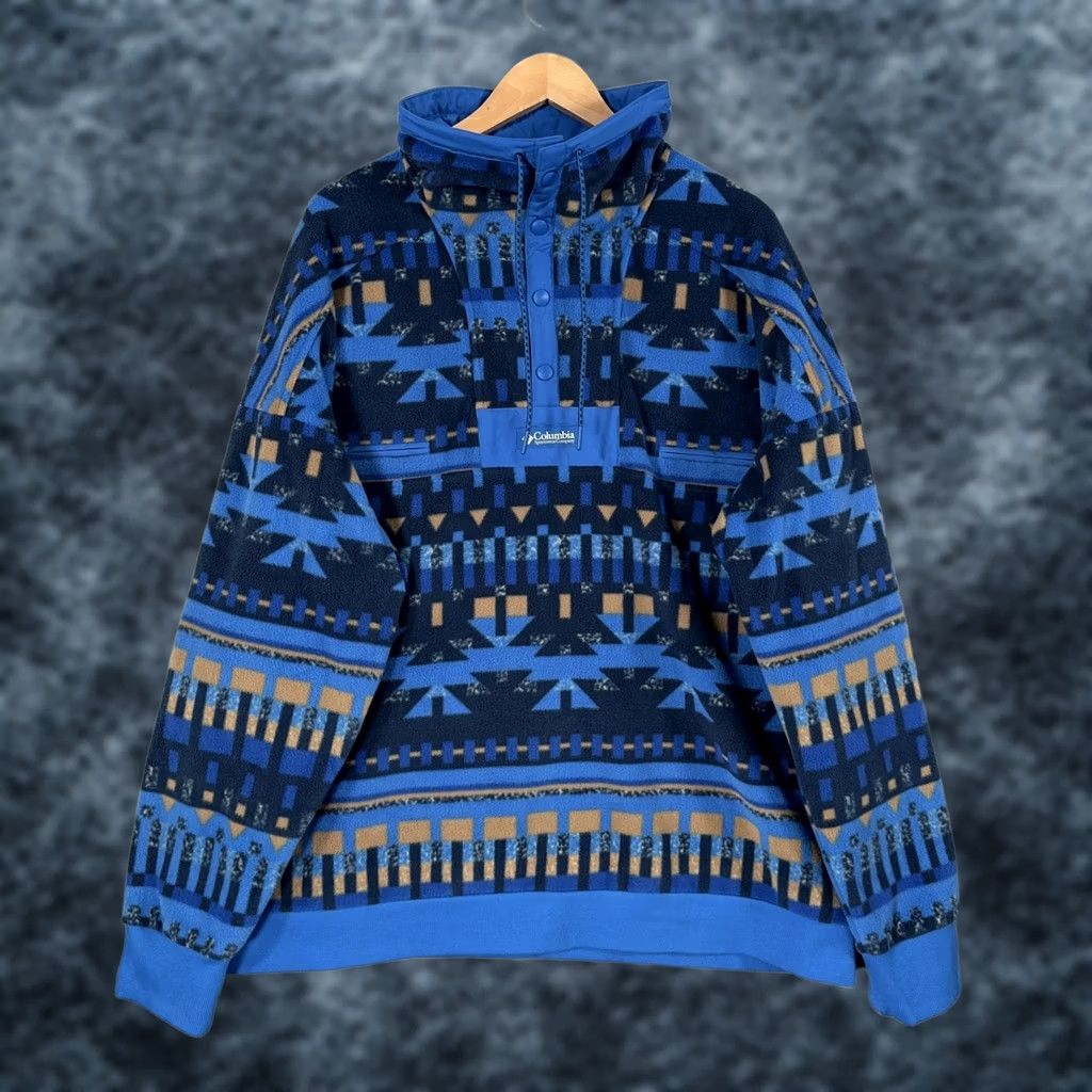 Vintage Columbia Mens Fleece Pullover XL Blue Aztec Retro 90s Style ICONS Powder Keg Size US XL / EU 56 / 4 - 1 Thumbnail