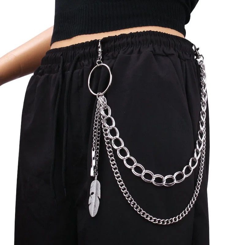 Jewelry Feather Key Tassel Pendant Chains Trousers Pants Size ONE SIZE - 1 Thumbnail