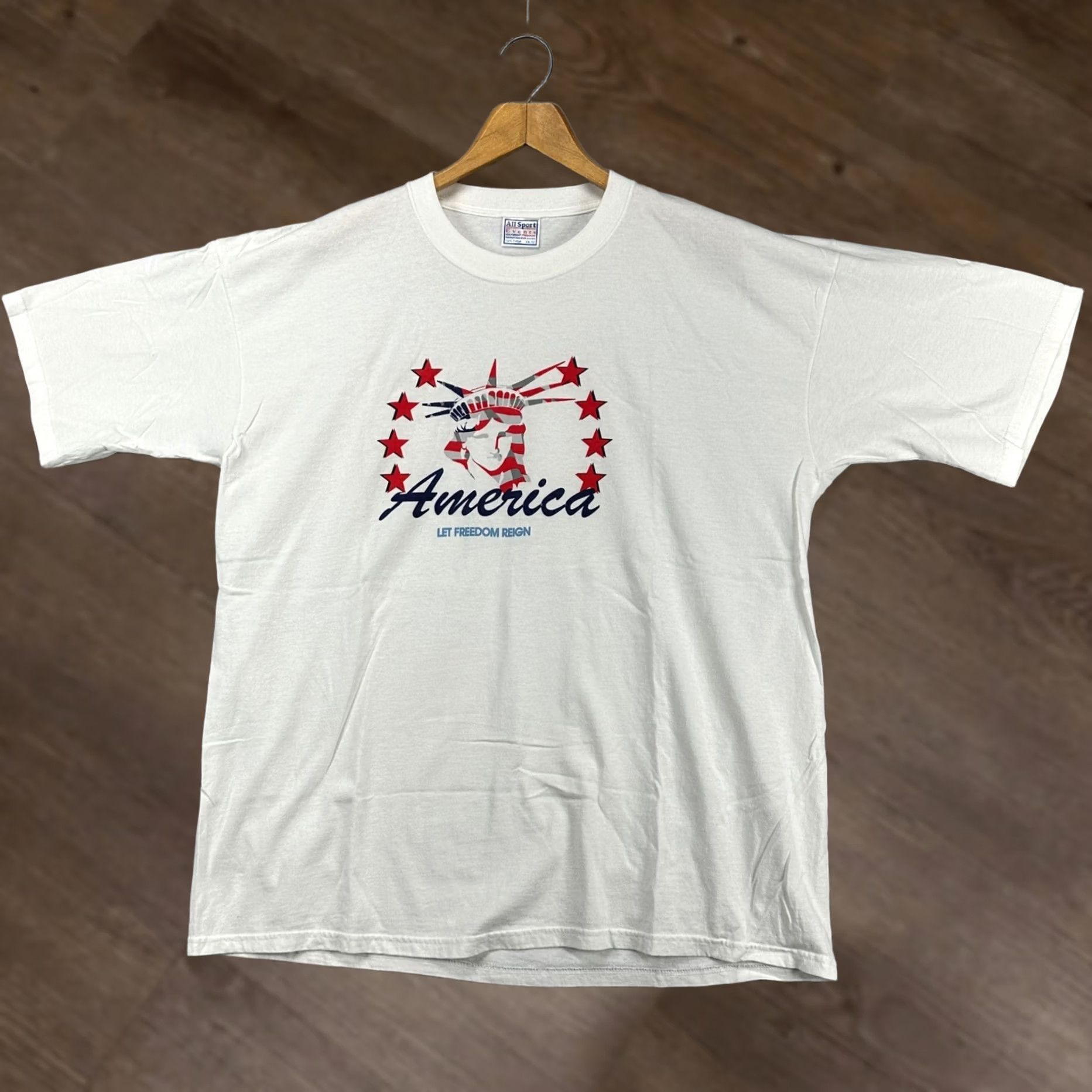 Vintage VINTAGE All Sport Shirt Mens 2XL White America 4th July Adult Patriotic Tee Size US XXL / EU 58 / 5 - 1 Thumbnail