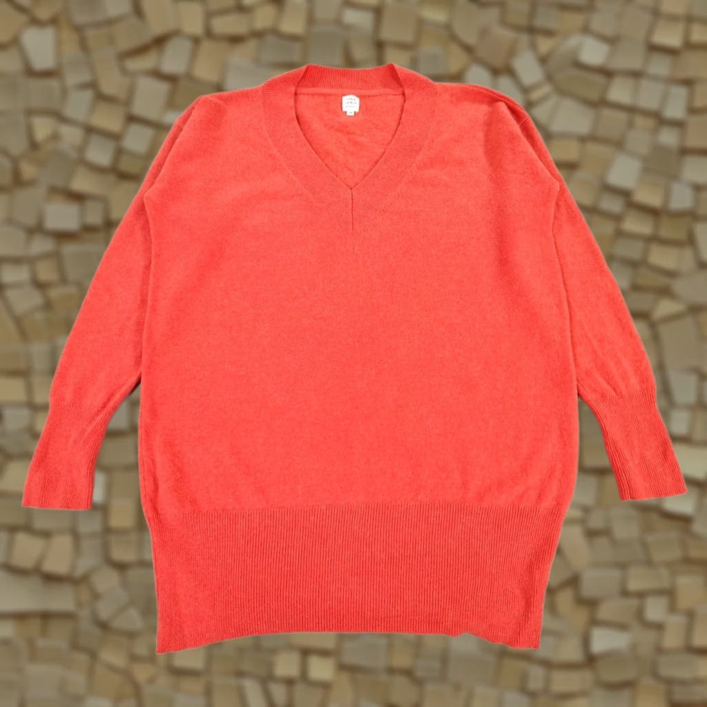 Vintage John Lewis Womens Jumper Coral Red 14 UK Cashmere V Neck Knit Pullover Size XL / US 12-14 / IT 48-50 - 1 Thumbnail