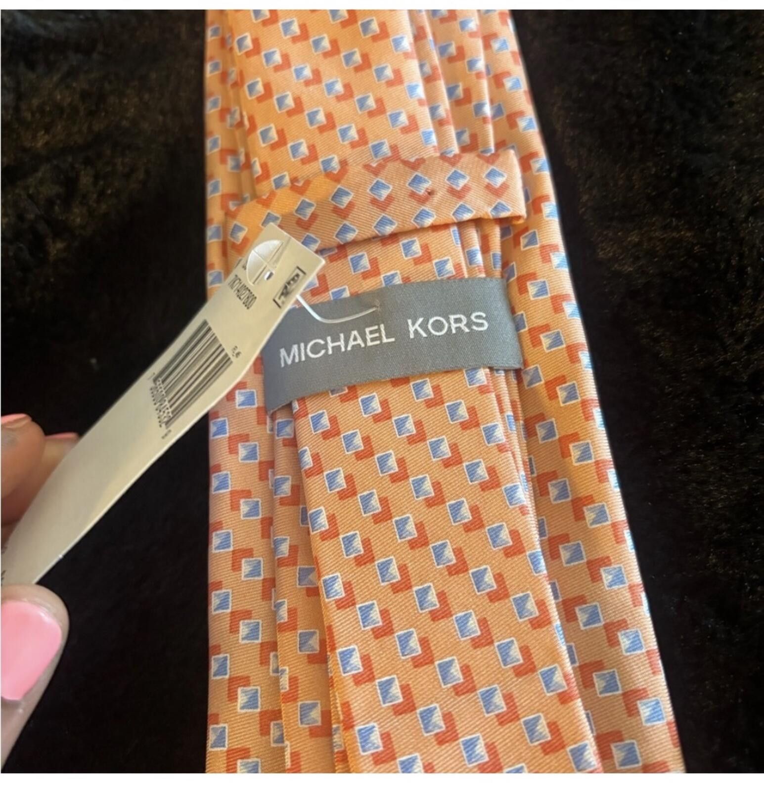 Michael Kors (Michael Kors) Orange and White Textured Tie Size ONE SIZE - 5 Thumbnail