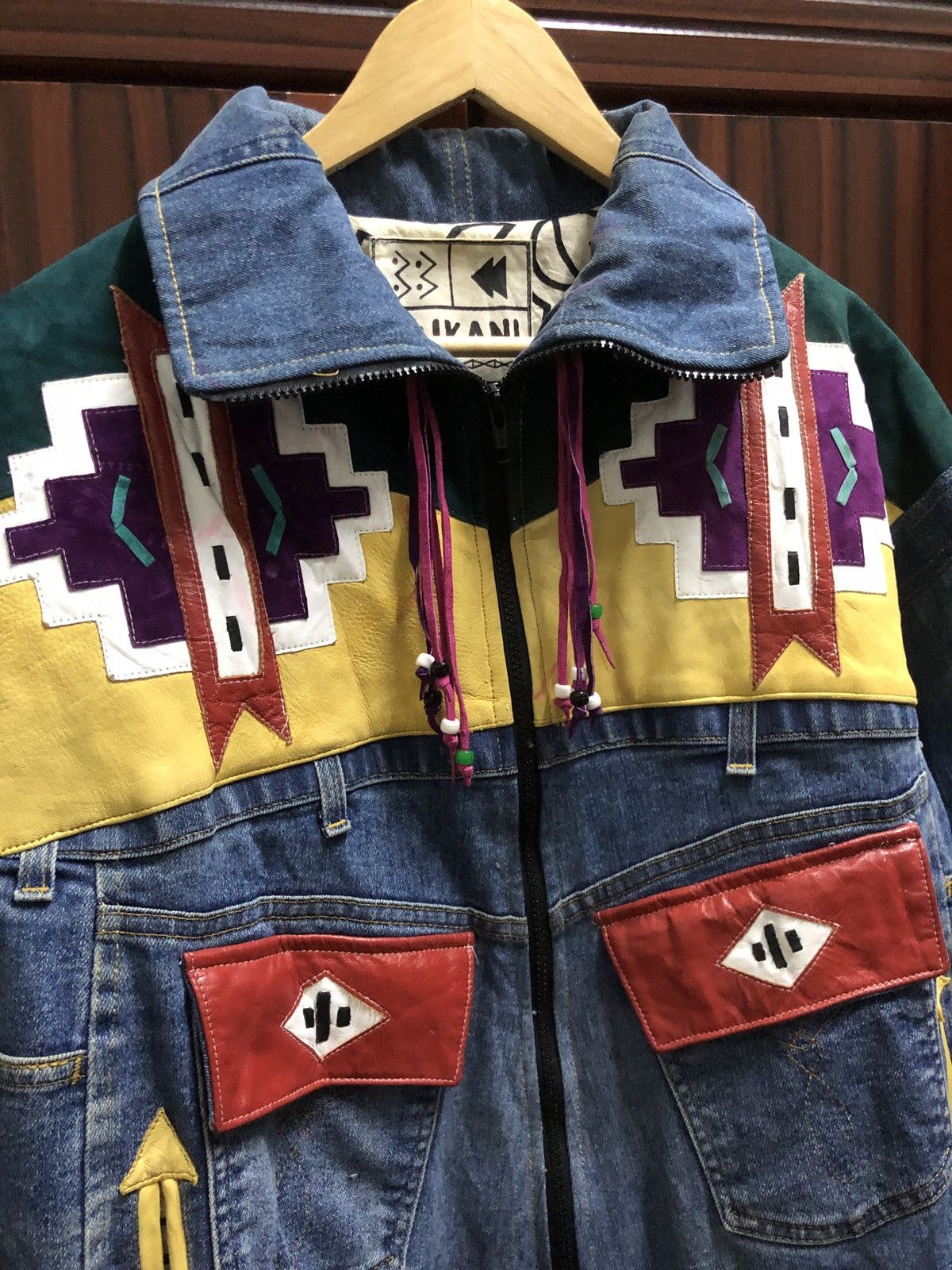 Native Vintage Vukani Native Navajo Denim Leather Jacket Size US L / EU 52-54 / 3 - 5 Thumbnail