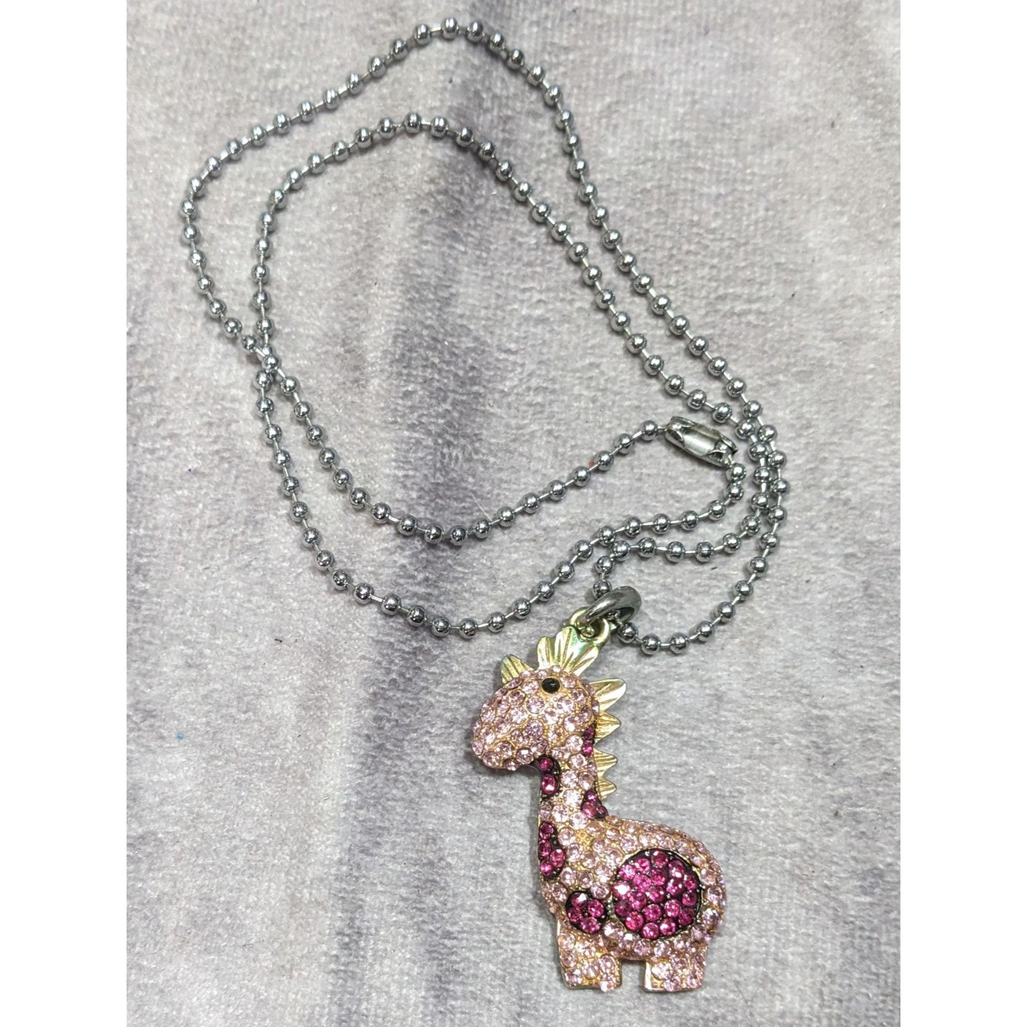 Other Pink Rhinestone Dinosaur Pendant Necklace With Silver Ball C Size ONE SIZE - 6 Thumbnail