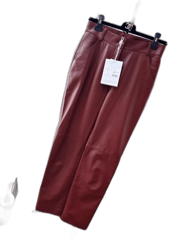 Chanel Chanel Burgundy Leather Pants with Tag Size 36" / US 14 / IT 50 - 1 Thumbnail