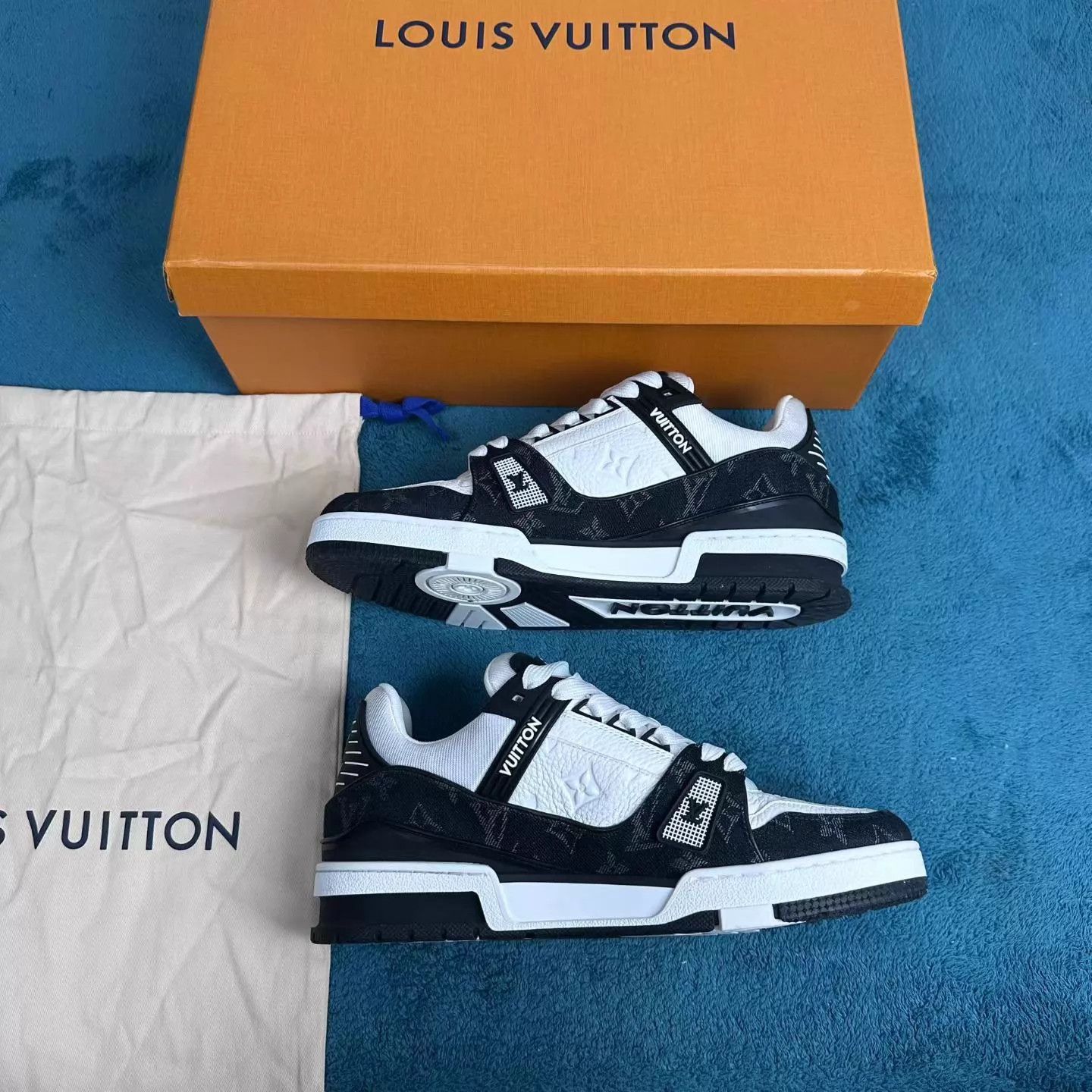 Louis Vuitton LV Trainer Denim Black White Panda Print 7/41 Size US 8 / EU 41 - 3 Thumbnail