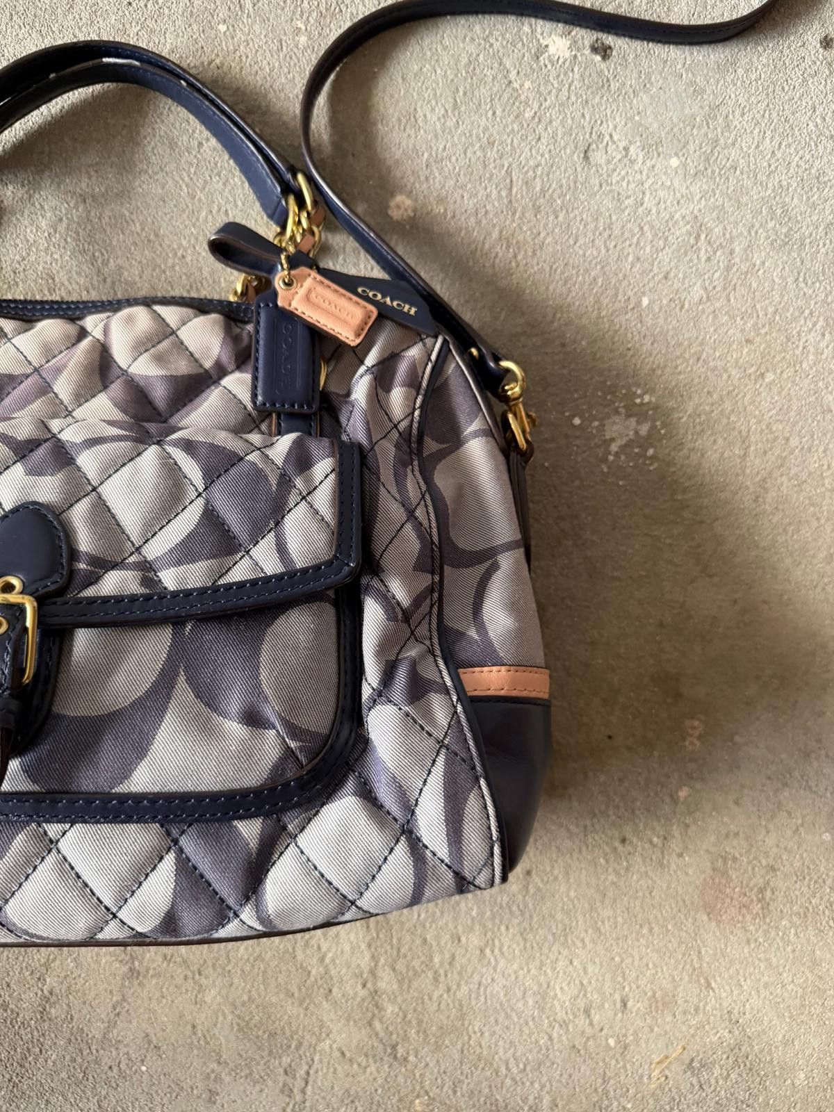Coach 2Way Signature Poppy Quilted Shoulder Bag Grey/Navy