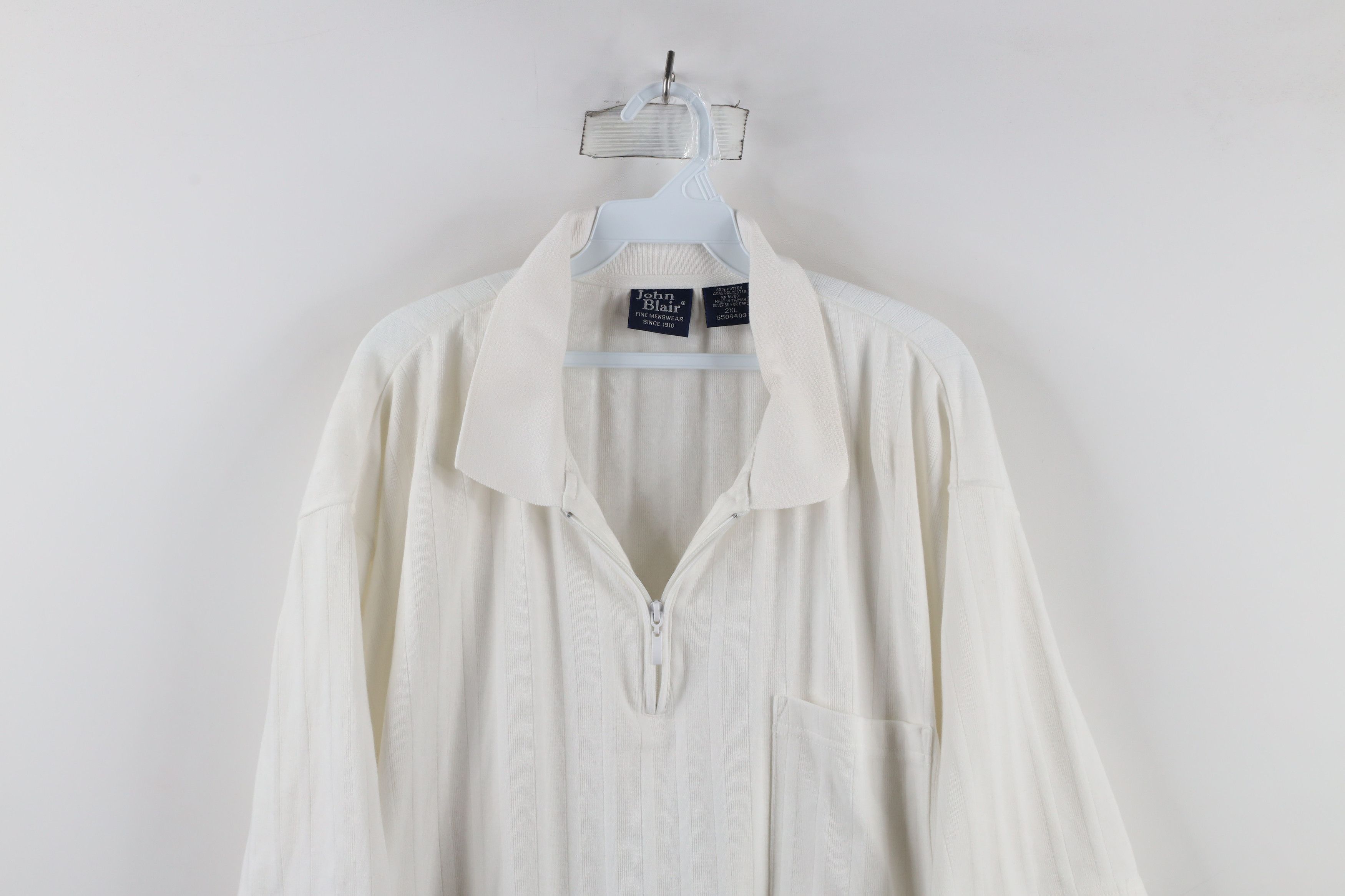 Vintage Vintage 90s Streetwear Half Zip Pullover Polo Shirt White Size US XXL / EU 58 / 5 - 2 Thumbnail
