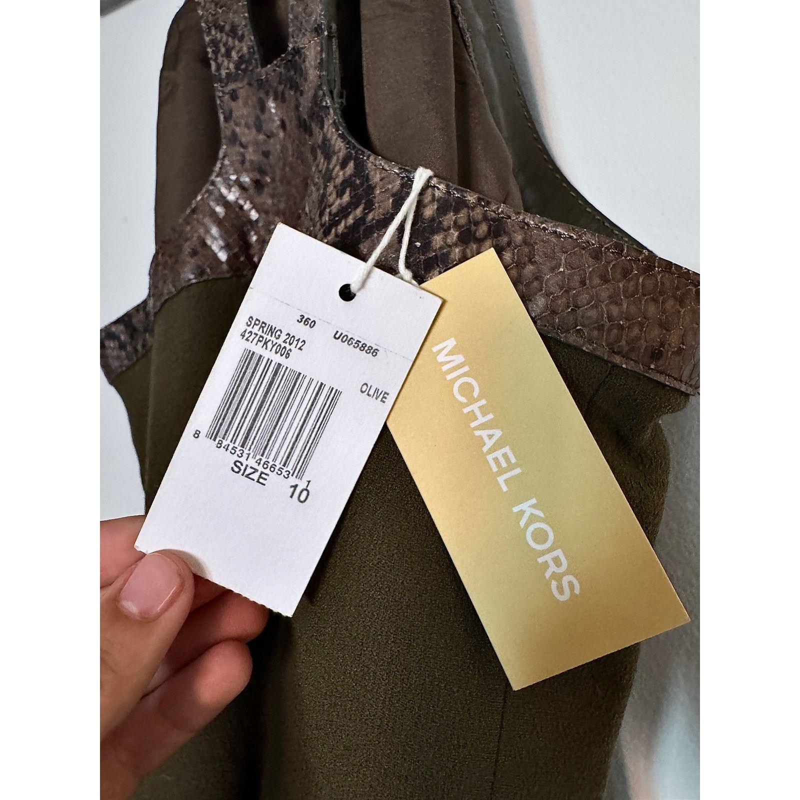 Michael Kors Michael Kors NWT Olive Cocktail Dress with Snakeskin Trim Size L / US 10 / IT 46 - 5 Thumbnail