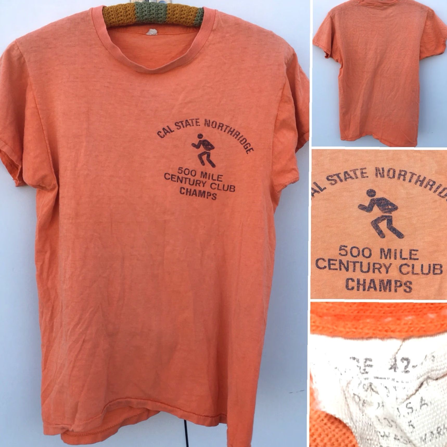 Vintage VINTAGE Cal State Northridge 500 Mile Century Club Champs T-Shirt L 70s 80s Mens Orange 100% Cotton Graphic Tee US Made Size US L / EU 52-54 / 3 - 2 Thumbnail