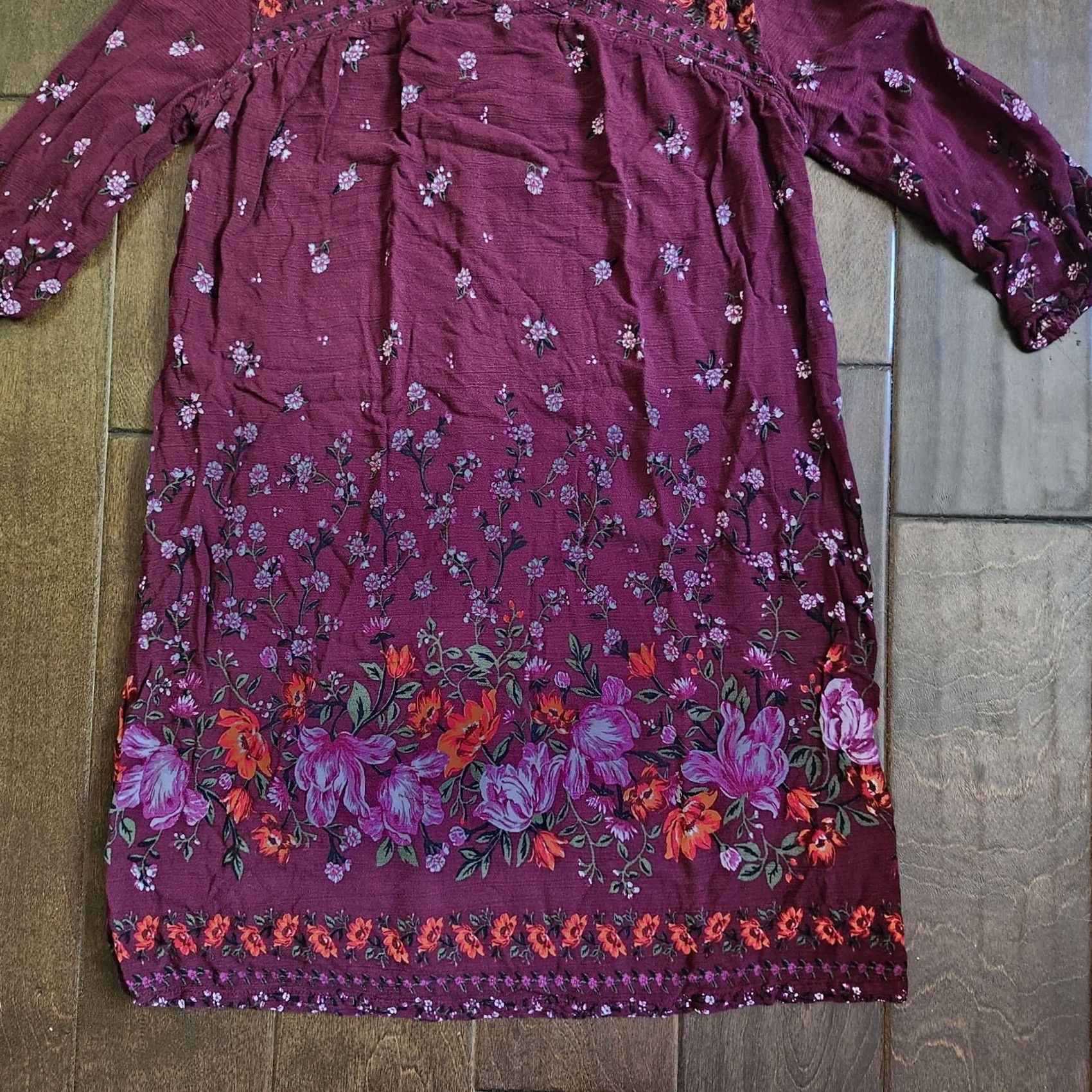 Old Navy Old Navy Dress Womens Junior Burgundy Floral 3/4 Sleeve Long L Red Pattern Floral Casual Travel Summer Spring Fall Womens Size L / US 10 / IT 46 - 3 Thumbnail