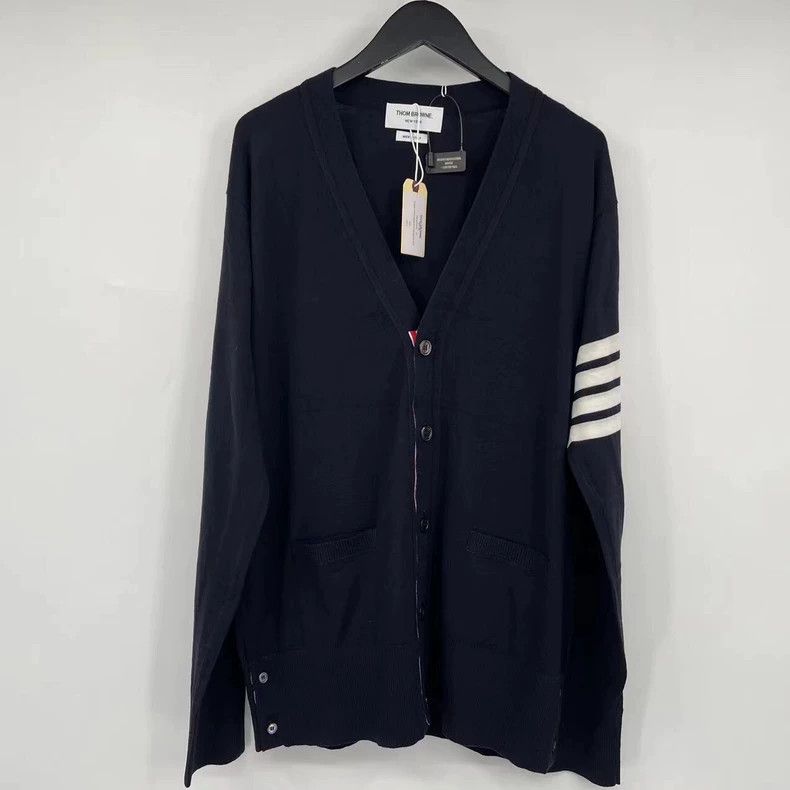 Thom Browne Thom browne Dark blue striped wool knitted cardigan 2503-Ne Size US XXL / EU 58 / 5 - 1 Thumbnail