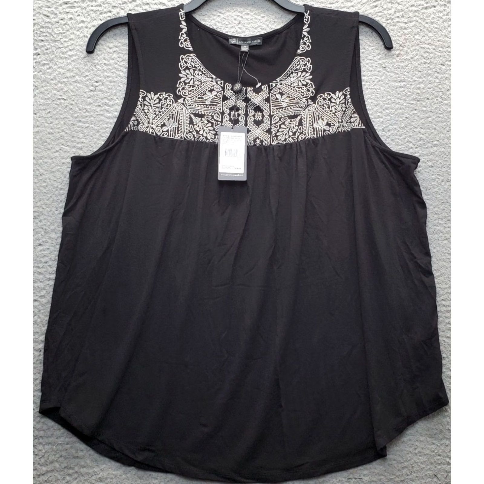 Adrianna Papell Adrianna Papell Blouse Womens 1X Black Embroidered Detail Sleeveless AD1S300556 Size XL / US 12-14 / IT 48-50 - 2 Thumbnail