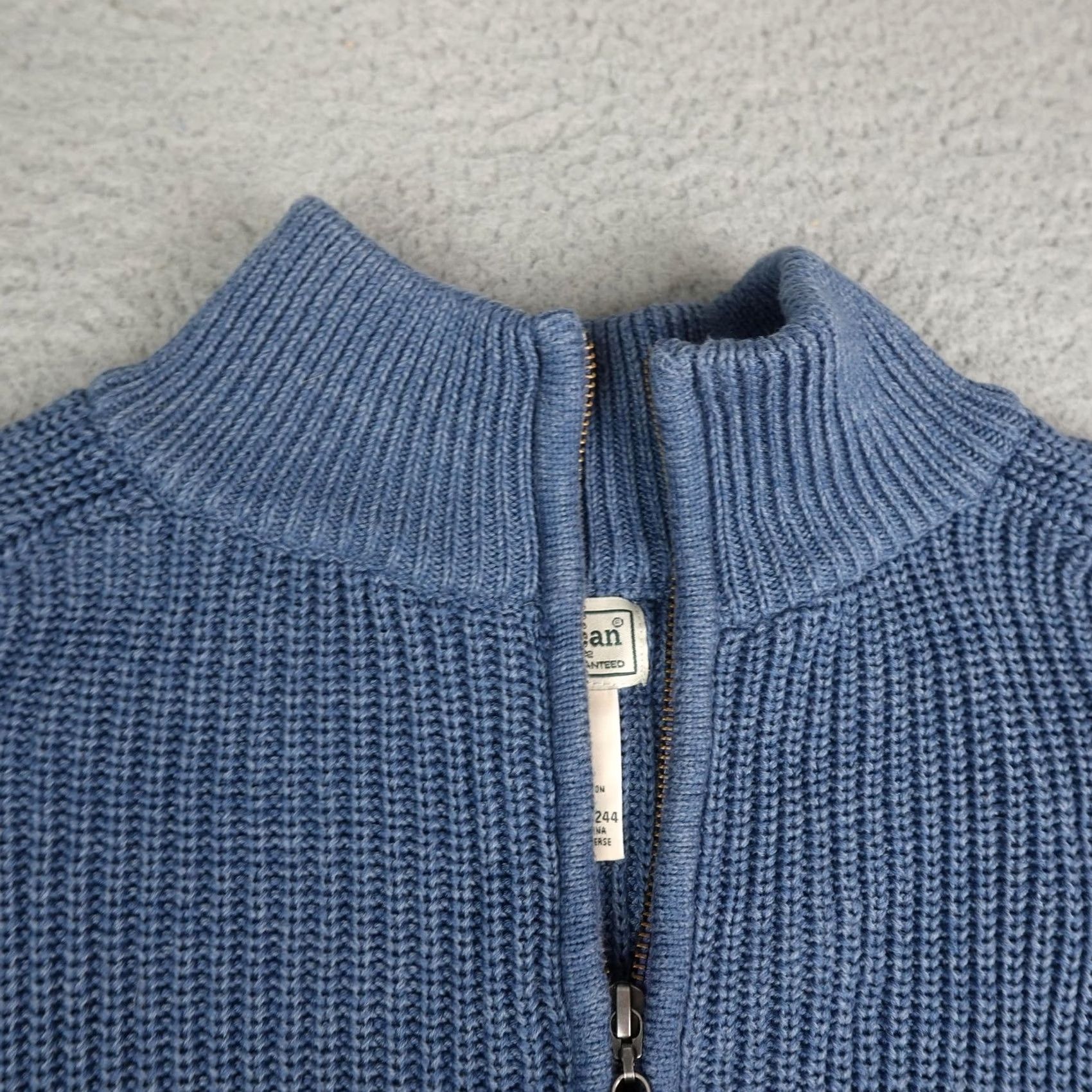 Vintage LL Bean Sweater Mens Medium Blue Cotton Full Zip Mock Neck Waffle Knit Hiking Size US M / EU 48-50 / 2 - 4 Thumbnail