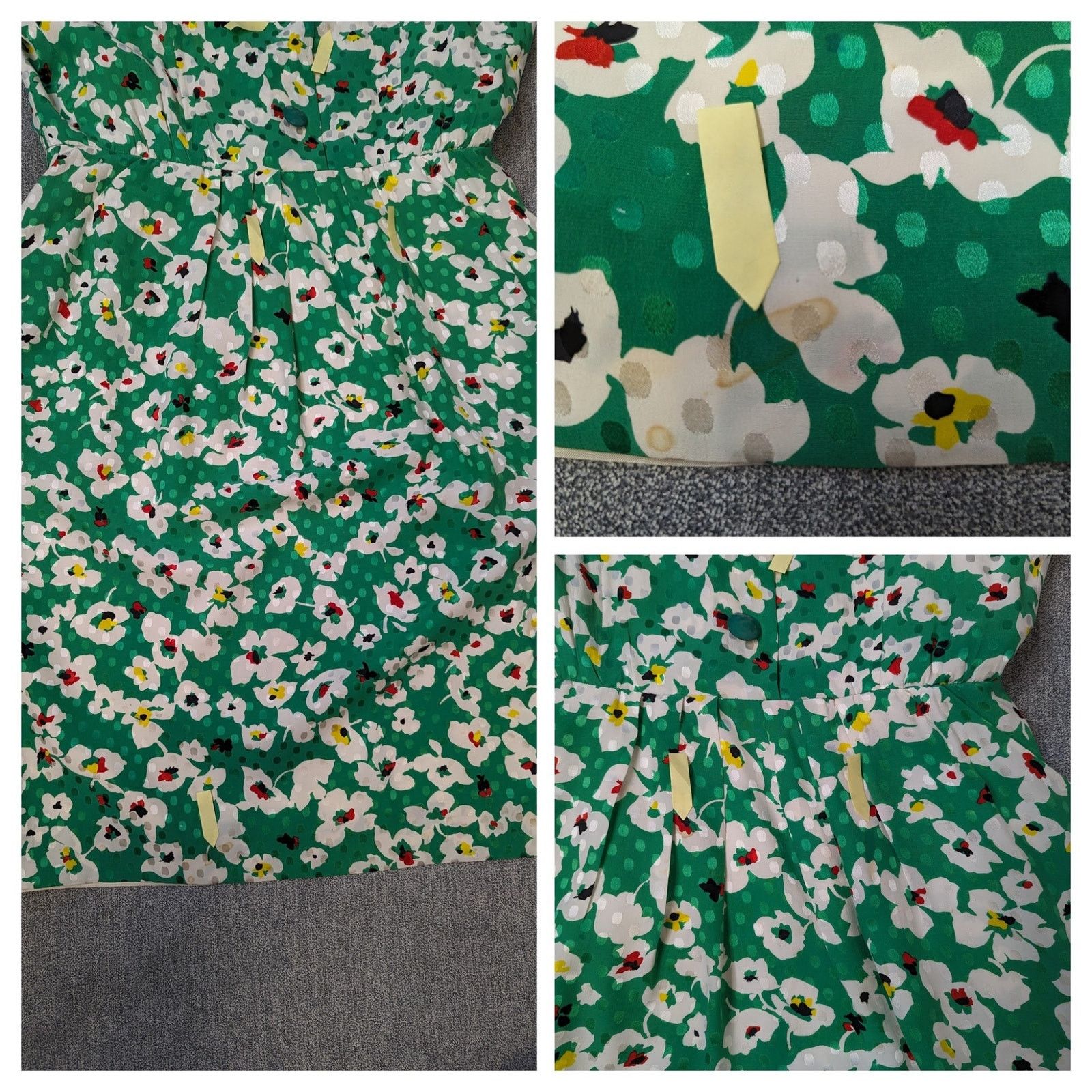 Nina Ricci × Vintage Vintage 80s kelly green floral silk dress sz FR 46 US 12 Size XL / US 12-14 / IT 48-50 - 10 Thumbnail