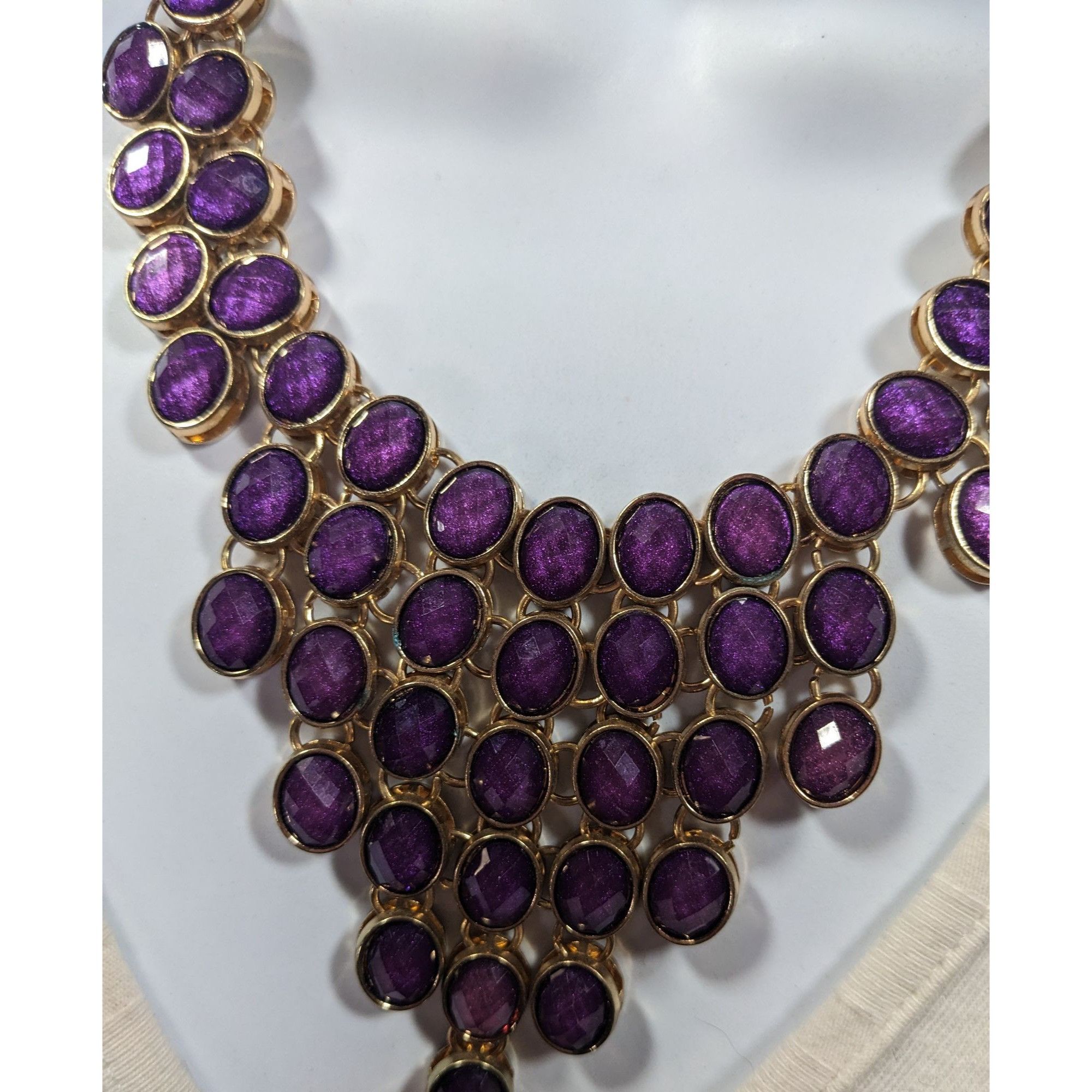 Other Vintage Regal Purple And Gold Tone Gemmed Bib Necklace Size ONE SIZE - 6 Thumbnail