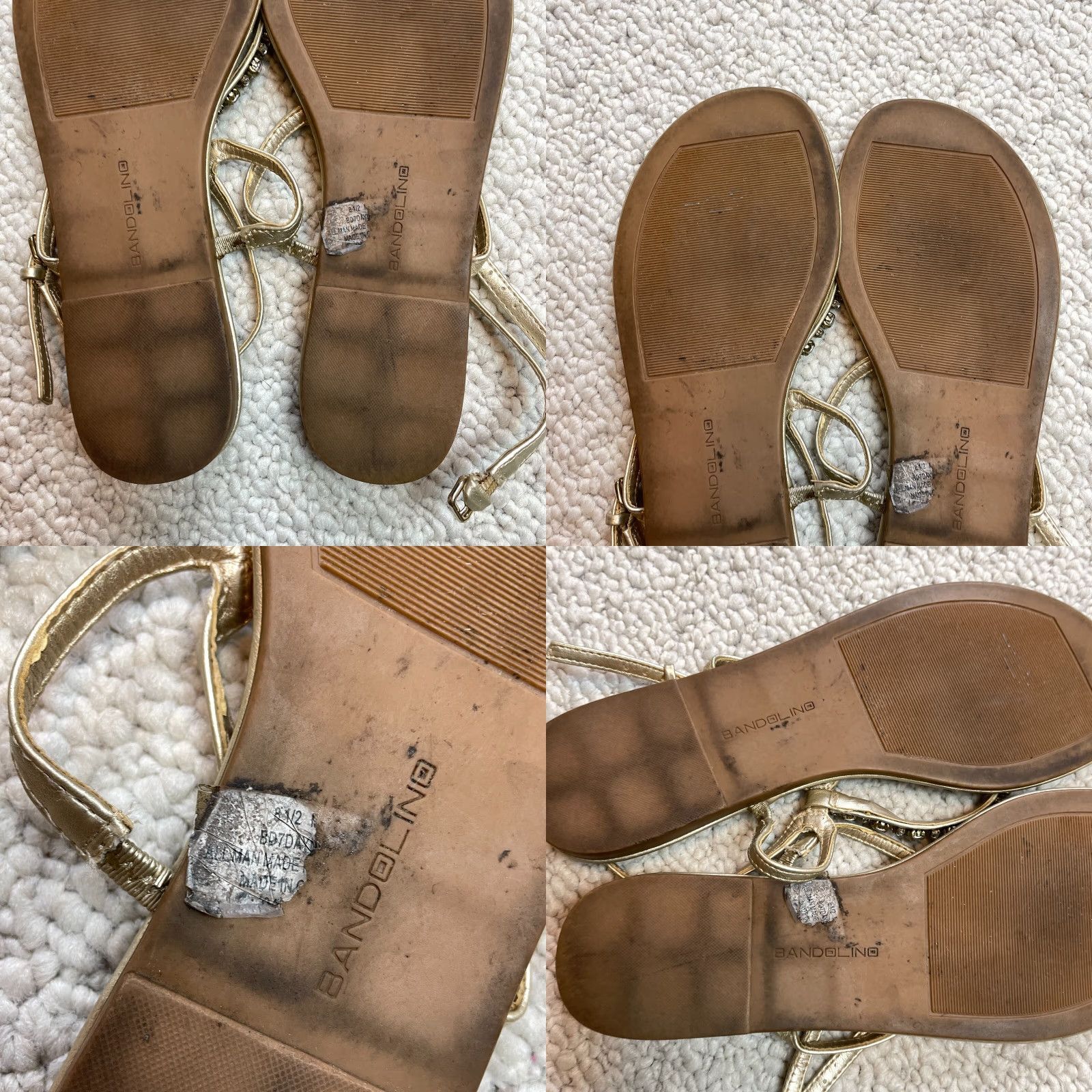 Vintage Bandolino Sandals Womens 8.5 Gold Flat Slingback Strappy Gem Straps Leather Size US 8.5 / IT 38.5 - 9 Thumbnail