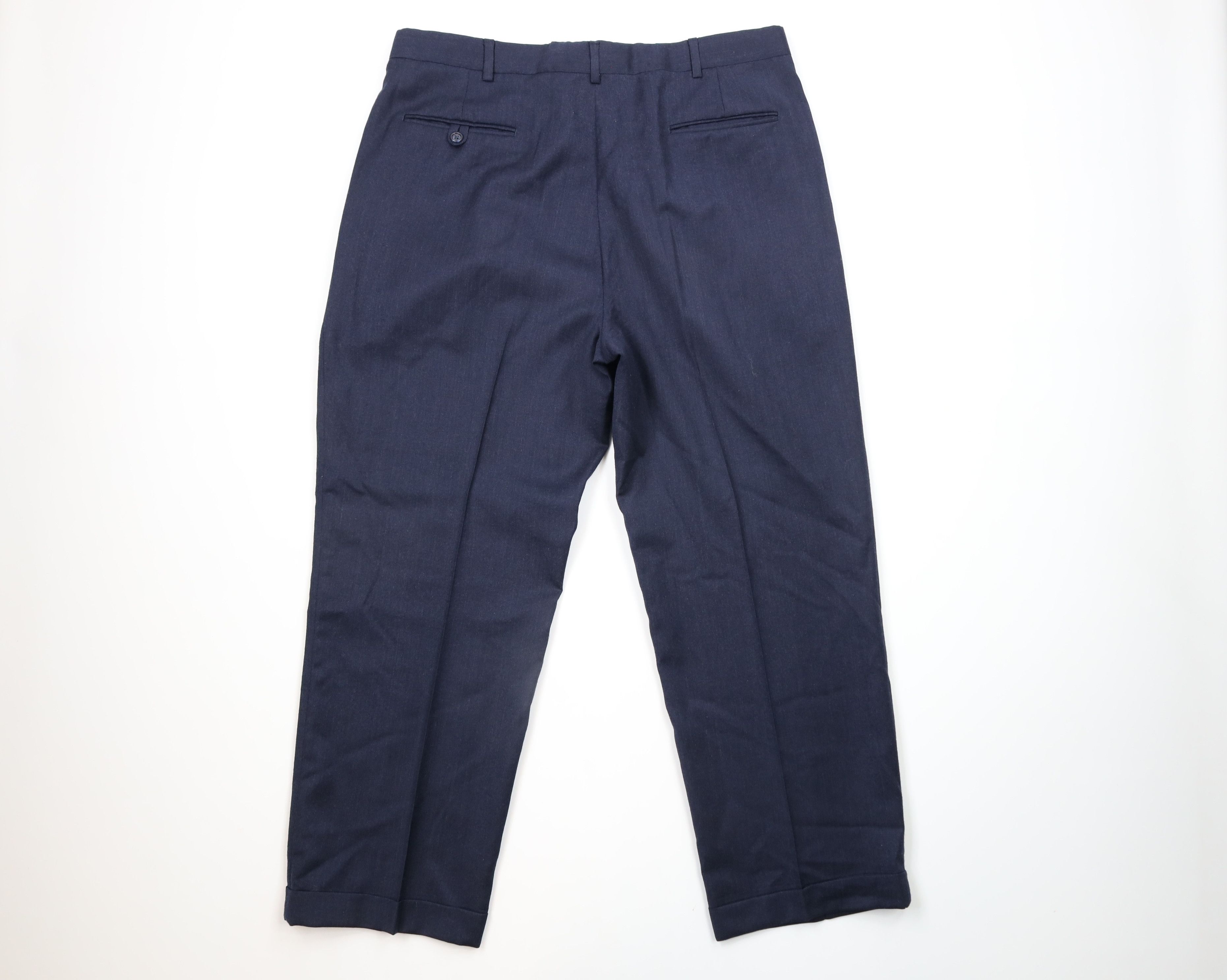 Lands' End × Vintage Vintage 90s Lands End Wide Leg Wool Pants Trousers Navy USA Size US 38 / EU 54 - 7 Thumbnail