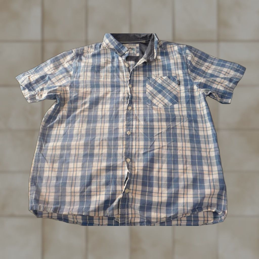 Hurley Hurley Mens Shirt L Blue Plaid Button-Down Short Sleeve Tropical Knit Cotton Size US L / EU 52-54 / 3 - 1 Thumbnail