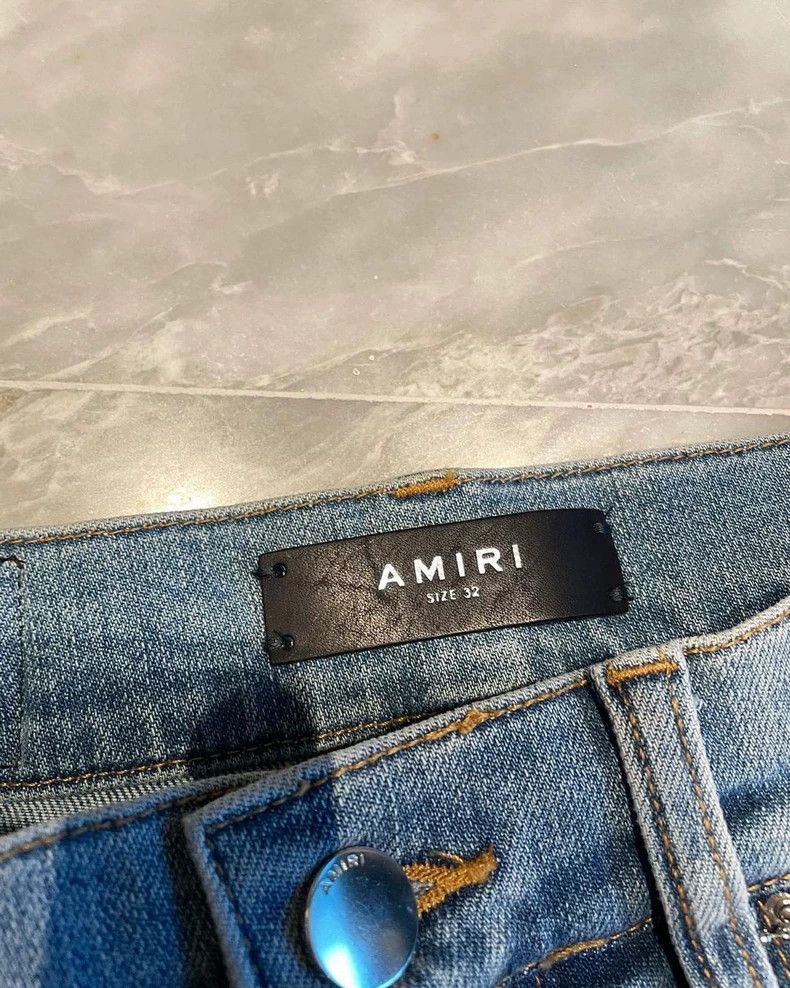 Amiri Amiri Blue Pink Watercolor Washed Leather and Patchwork Th Size US 32 / EU 48 - 2 Thumbnail