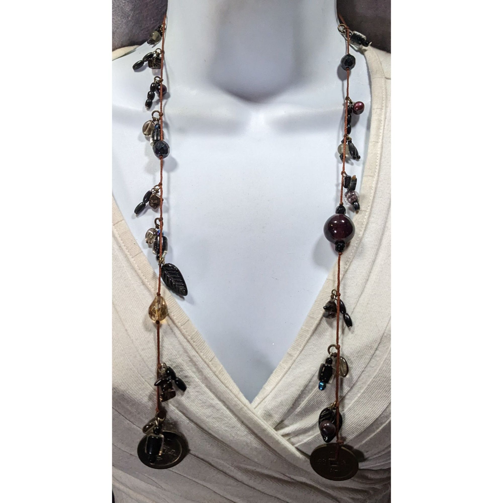 Handmade Handmade Glass Charm Wrap Necklace With Vintage Coin Accents Size ONE SIZE - 3 Thumbnail