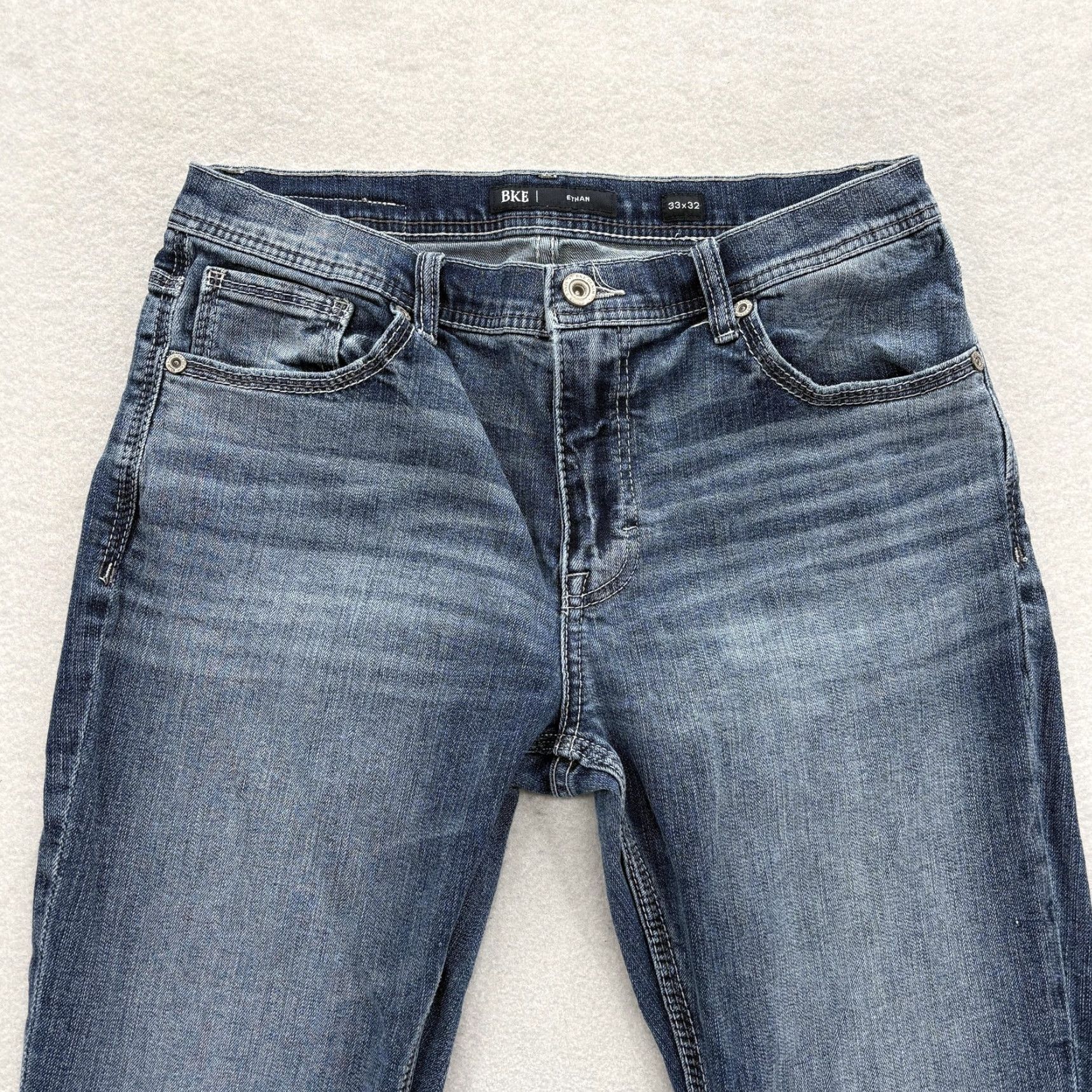 BKE Ethan Jeans Mens 33x32 Blue Medium Wash Straight Stretch Denim Grunge