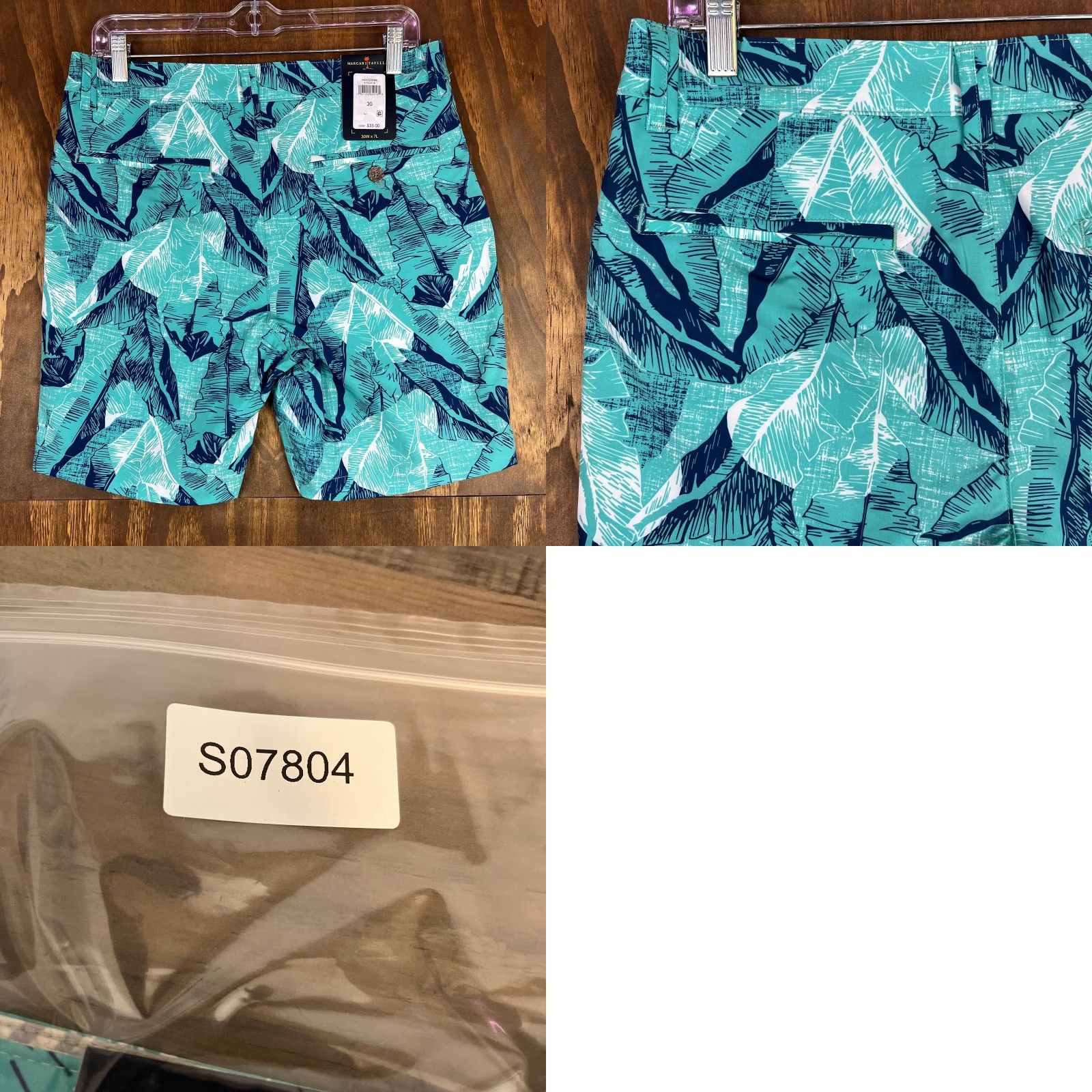 Vintage Margaritaville Mens Shorts Turquoise UPF 30+ Quick Dry 4 Way Stretch Bermuda (S) 30" Regular 7in Inseam Pockets Blue Floral Casual Beach Adult Mens Size US 30 / EU 46 - 9 Thumbnail