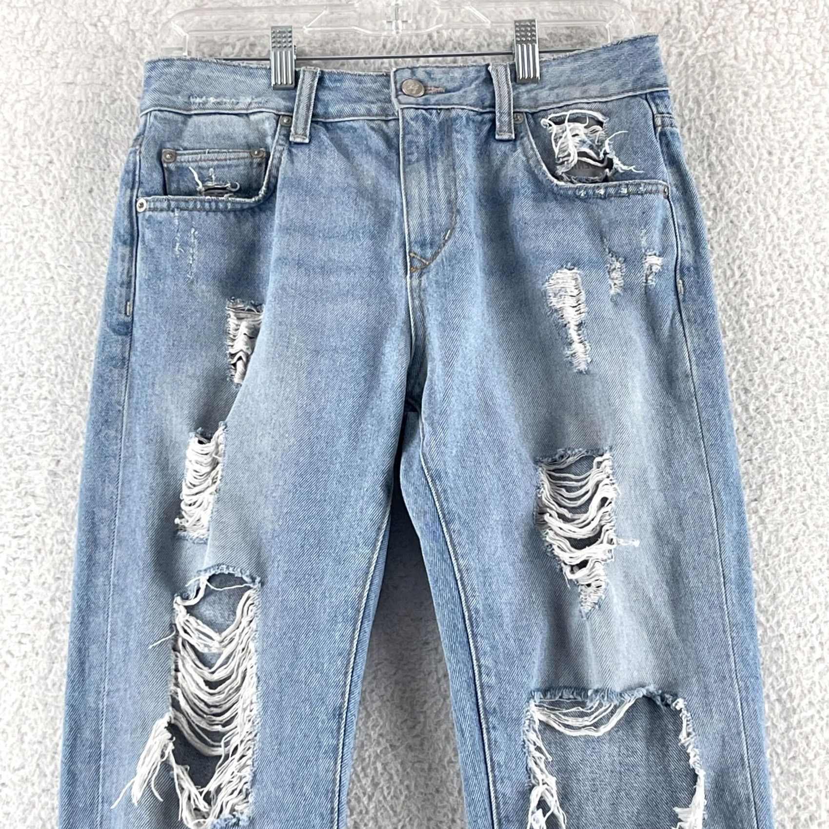 Vintage Lovers + Friends Jeremy Boyfriend Jeans Womens Size 25 Blue Destroyed High-Rise Jeans Size 42" / US 20 - 2 Thumbnail