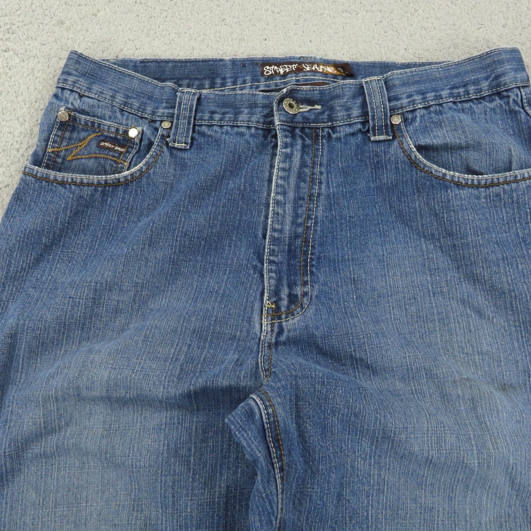 Vintage Street Jeans Baggy Jeans Men 34 Y2K Embroidered Skater Grunge Wide 10" Leg Opening Pipes 34x30 Blue Denim Cotton 5-Pocket Logo Vintage Mens Size US 34 / EU 50 - 7 Thumbnail