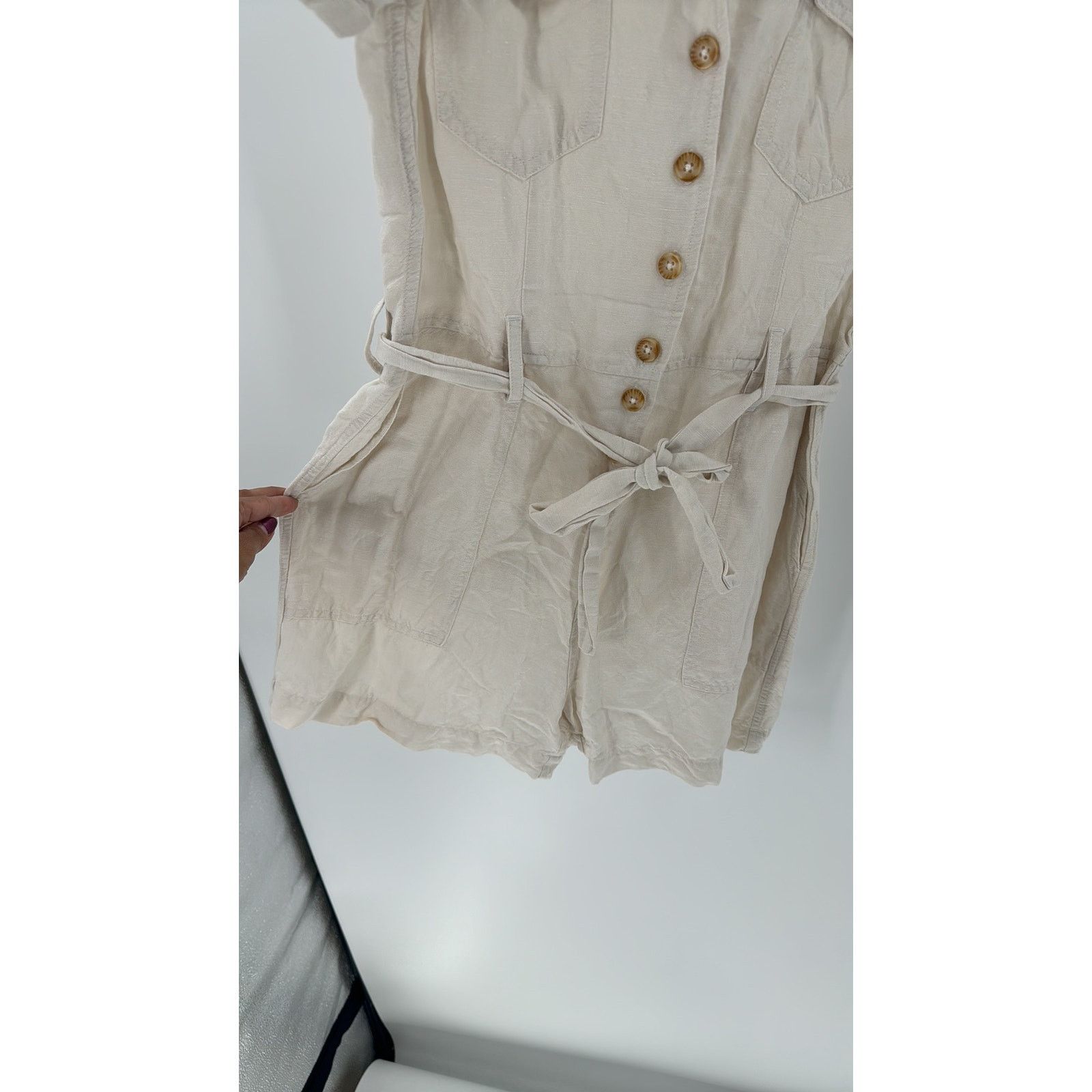 Rails Rails Women's Georgie Stone Short Romper linen blend sz S Size 26" / US 2 / IT 38 - 6 Thumbnail