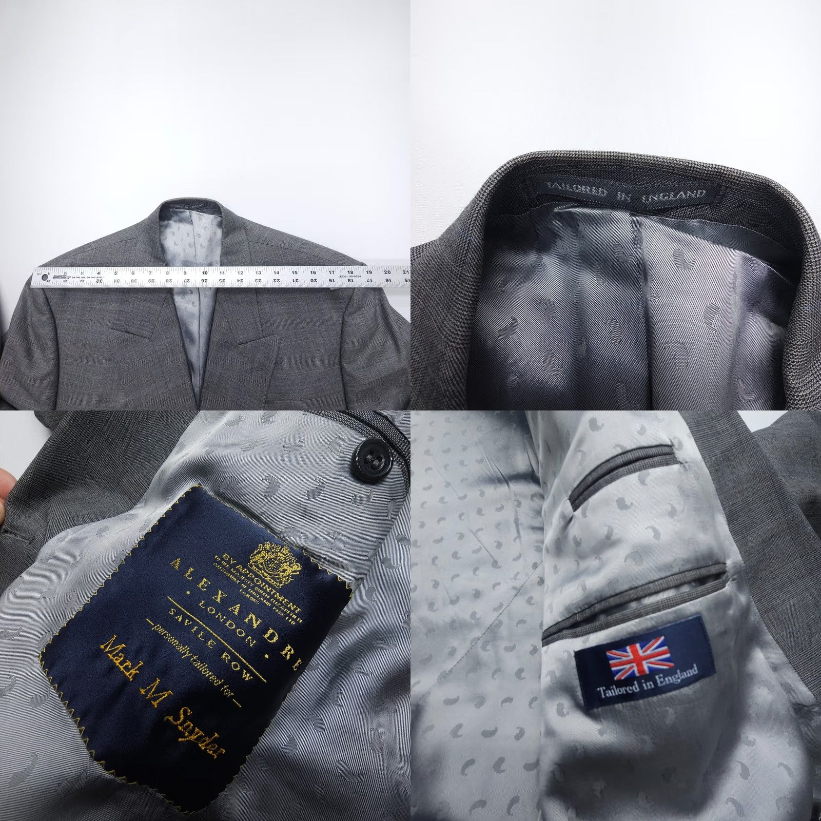 Doublet VINTAGE Savile Row Double-Breasted Wool Blazer Mens 44 Gray England Jacket Coat Check Wool Blazer Men 44" Chest Classic Notch Lapel Four-Button Size 44R - 8 Thumbnail