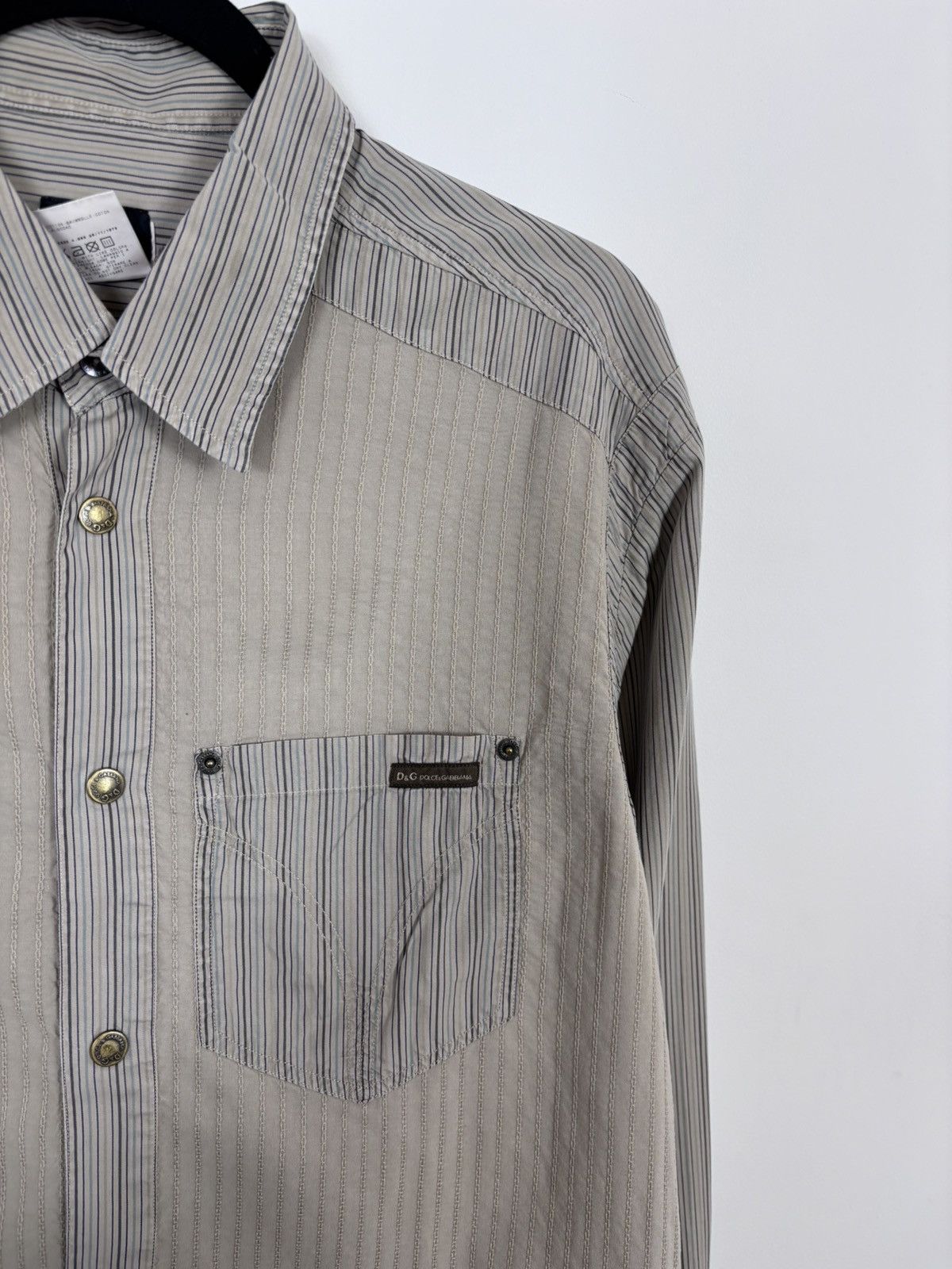Dolce & Gabbana Dolce & Gabbana Vintage Men’s Beige Striped Button Up Shirt Size US XL / EU 56 / 4 - 4 Thumbnail