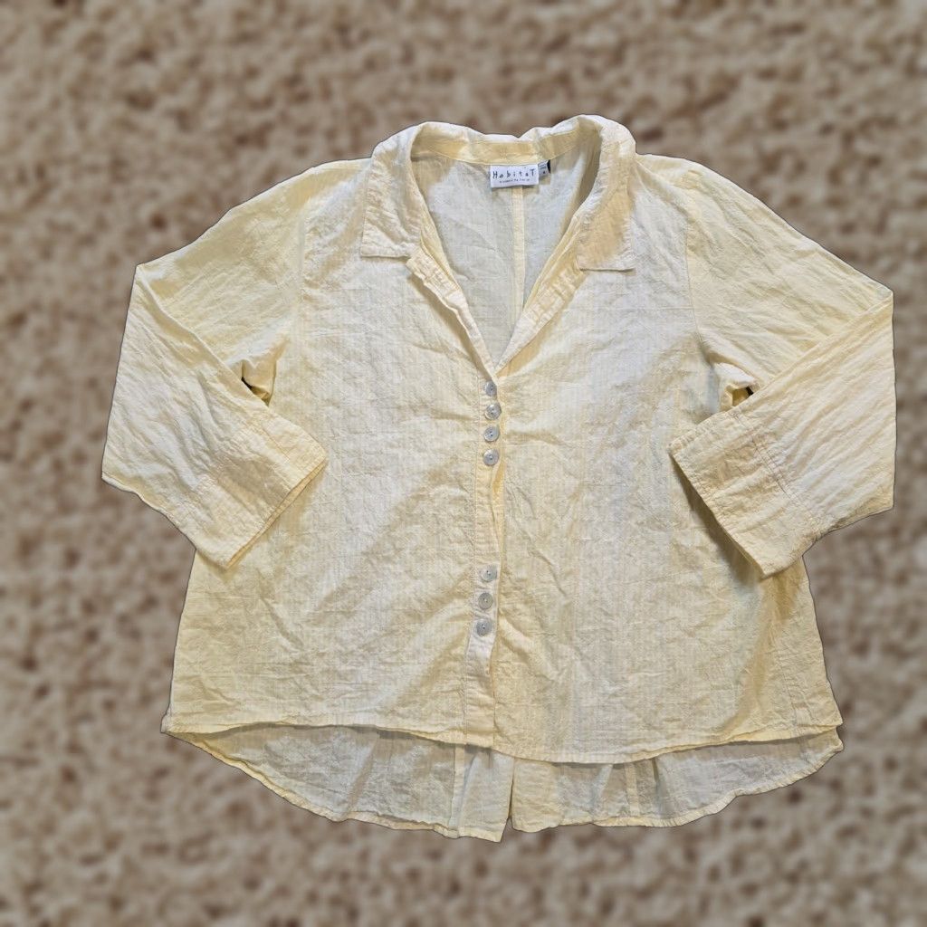 Habitat Habitat Women's Blouse Shirt Yellow Stripe 3/4 Sleeve Button Lagenlook Casual Career M Size M / US 6-8 / IT 42-44 - 1 Thumbnail