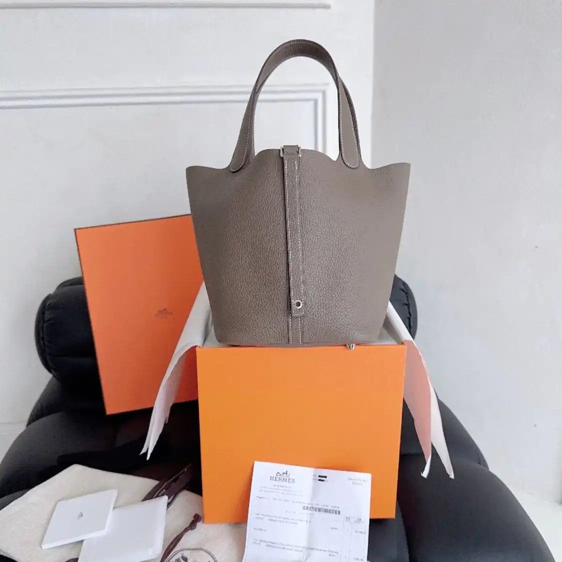 Hermes Hermes Picotin Lock 22 Etoupe Clemence cowhide leather picotin handbag silver ha Size ONE SIZE - 1 Thumbnail