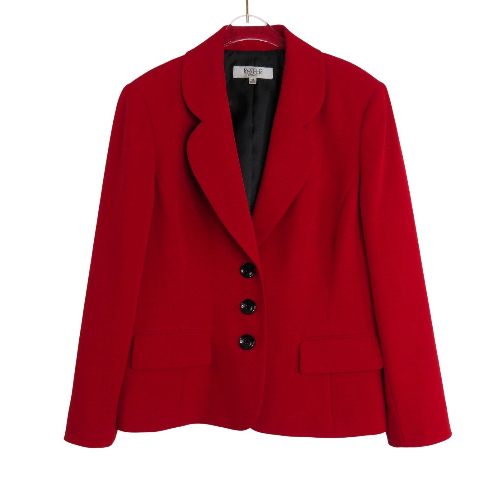 Vintage Vintage Kasper Red Blazer Notch Collar Black Buttons Size 10 Size L / US 10 / IT 46 - 1 Thumbnail