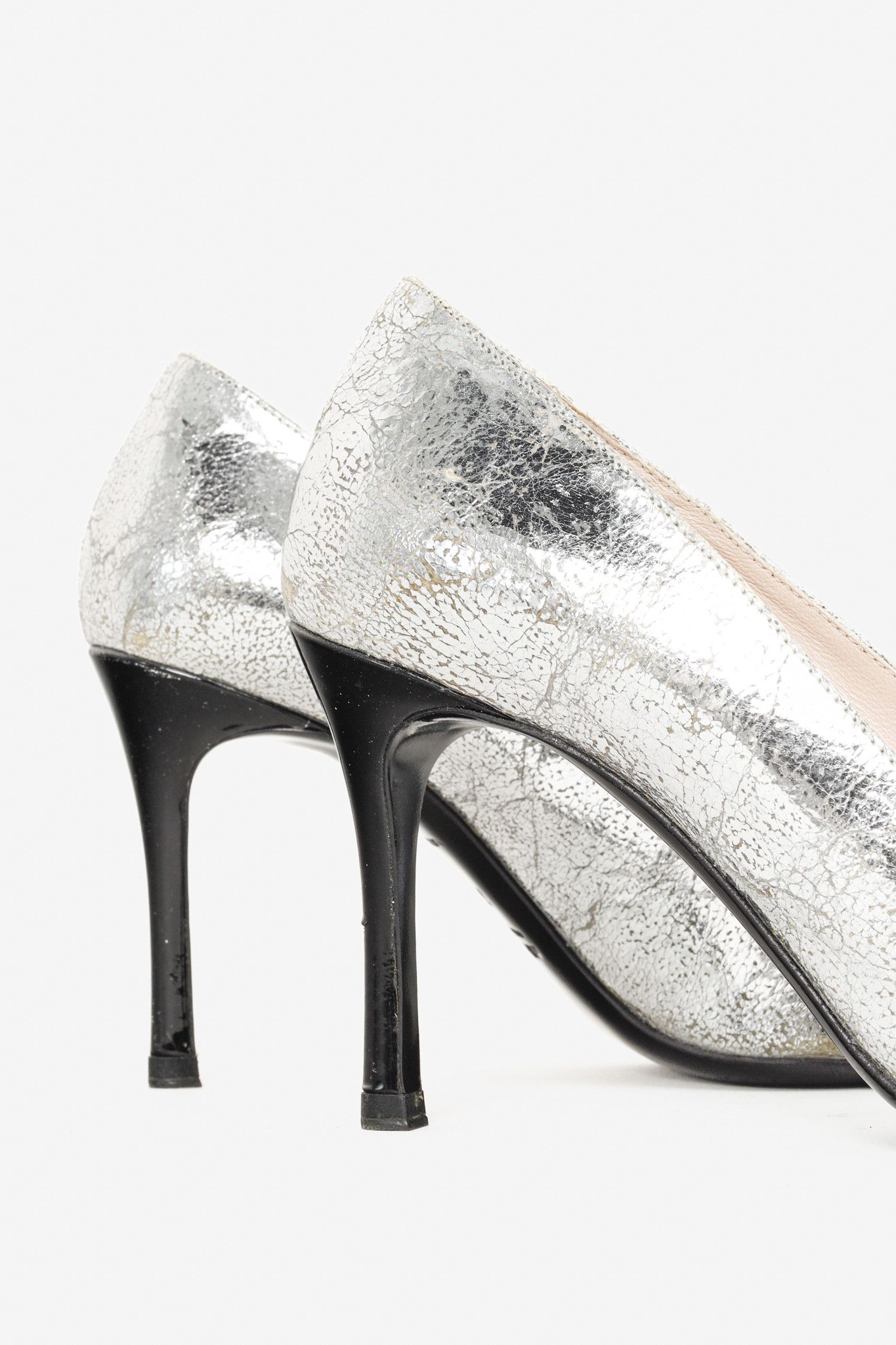 Miu Miu Miu Miu Silver Specchio Crackle Foil Metallic Heels Size US 5.5 / IT 35.5 - 8 Thumbnail