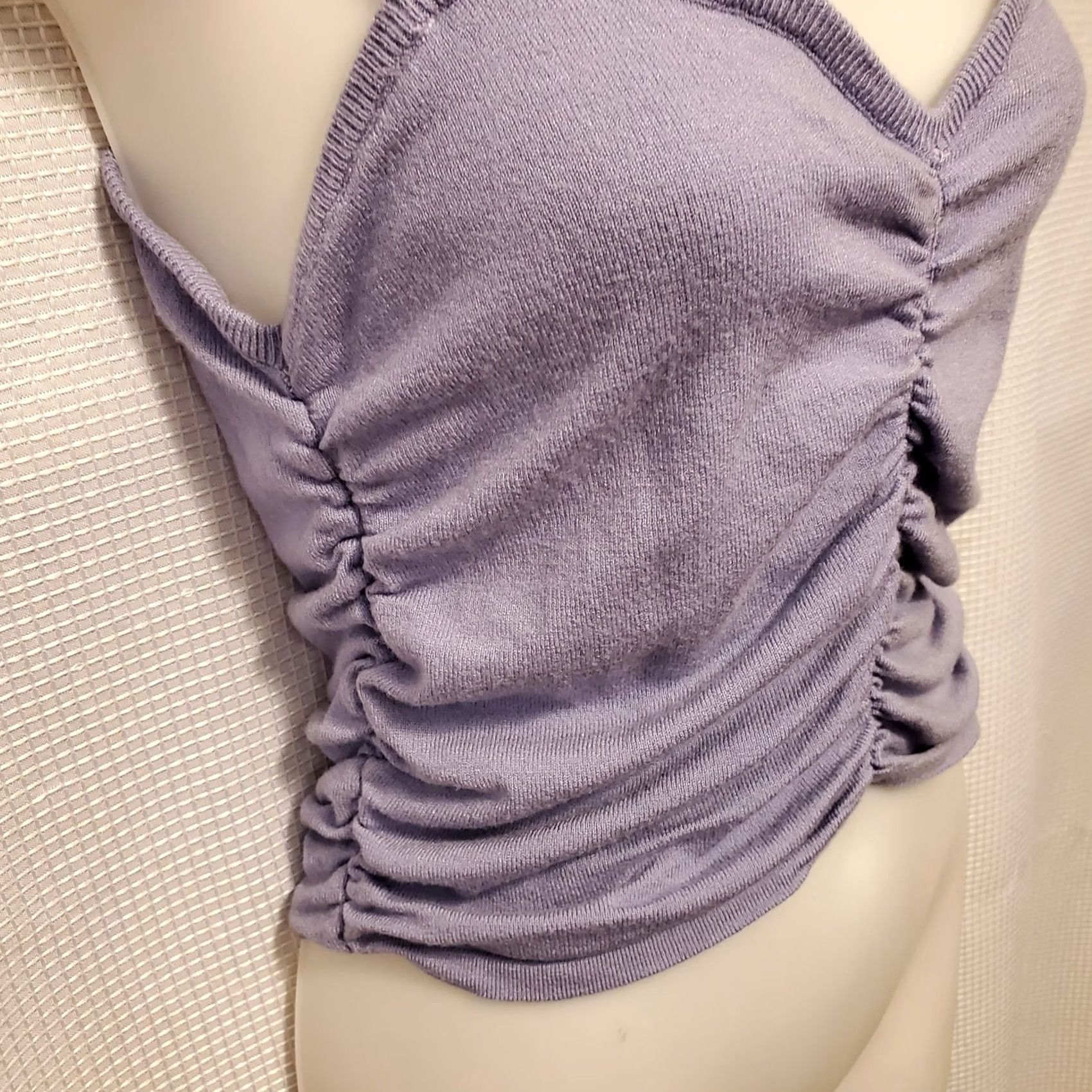 Vintage Active USA Womens Tank Top Lavender Purple Knit Sweetheart Rouched Sleeveless Cropped Slim L Size L / US 10 / IT 46 - 4 Thumbnail