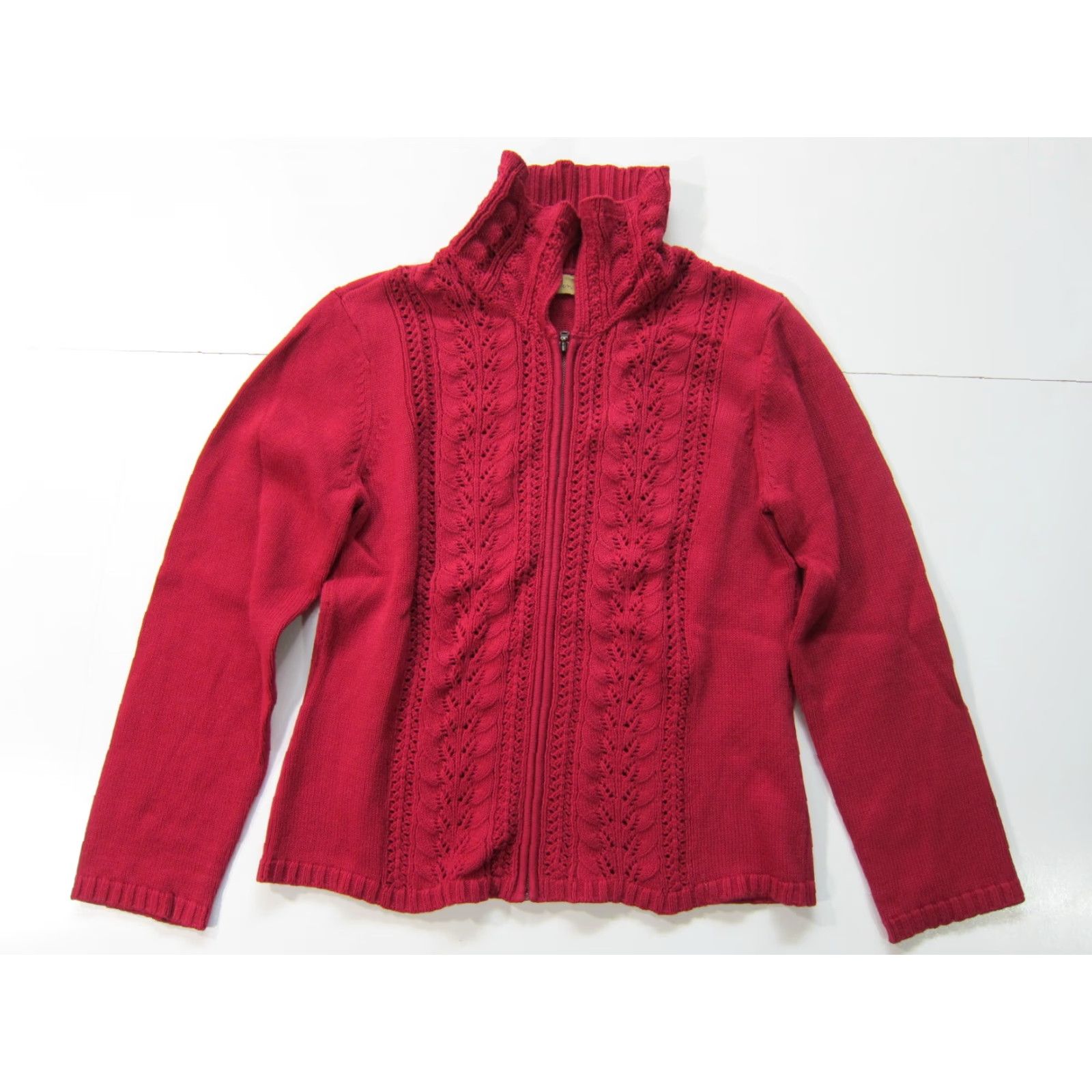 Vintage VINTAGE Caslon 100% Cotton Moroccan Red Knit Collared Zip Cardigan Sweater Women LP Size L / US 10 / IT 46 - 7 Thumbnail