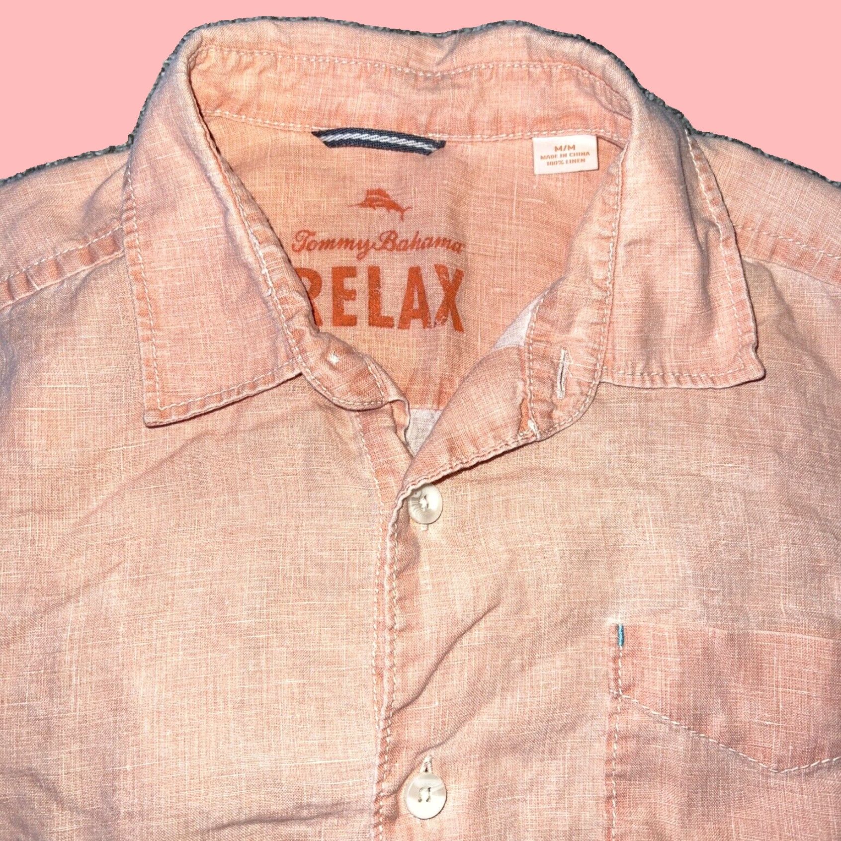 Tommy Bahama VINTAGE Tommy Bahama Linen Shirt Mens Relaxed Fit Pink Long Sleeve Size M Size US M / EU 48-50 / 2 - 2 Thumbnail