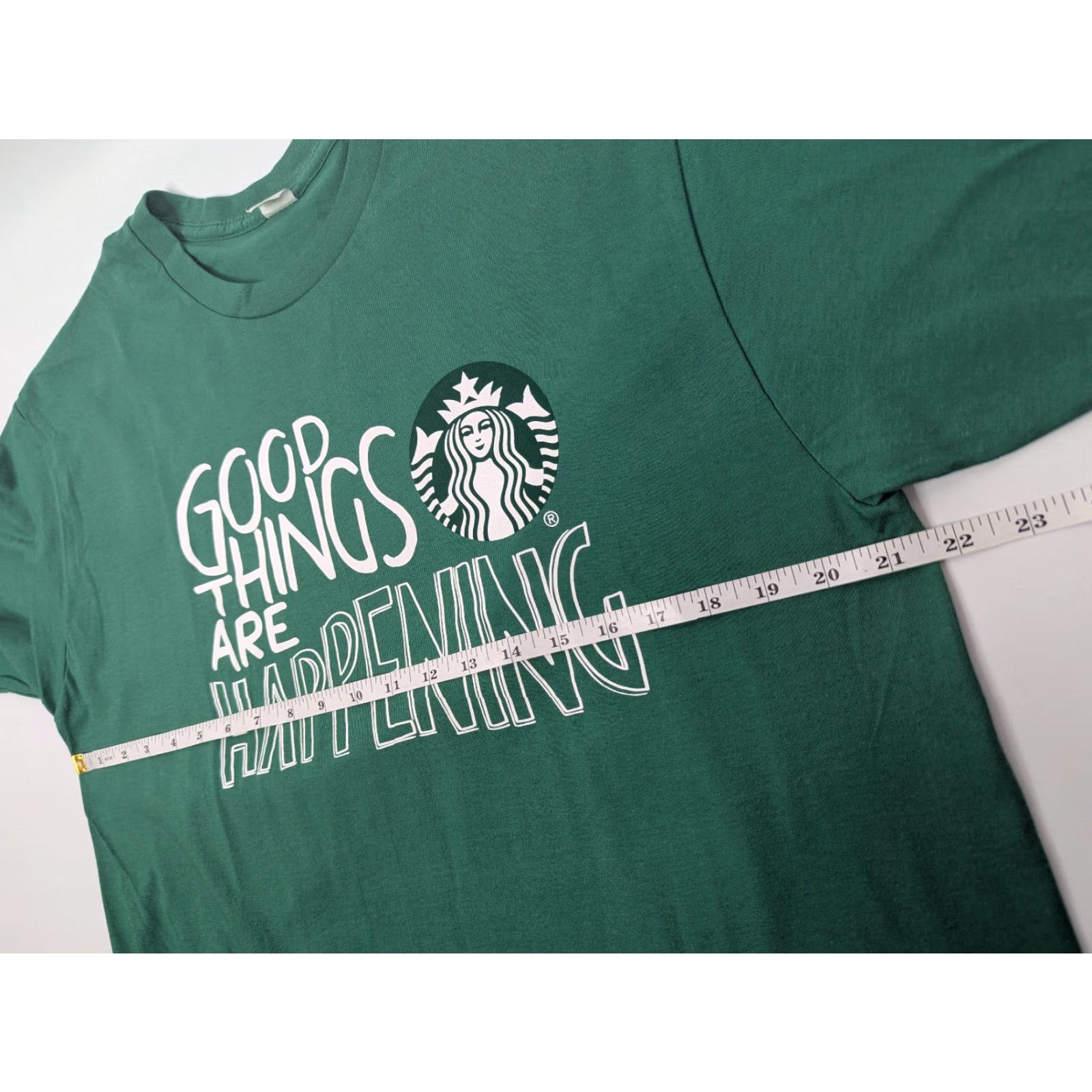 Vintage Starbucks T-Shirt Green Good Things Are Happening TeeSize L TeeStyled Logo Short Sleeve Unisex Adults Size US L / EU 52-54 / 3 - 4 Thumbnail