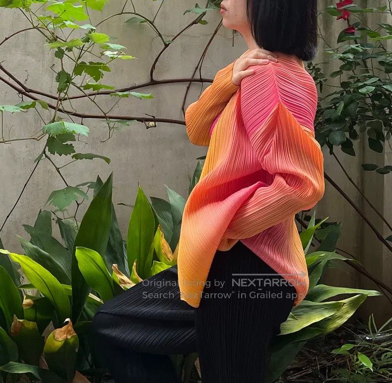 Issey Miyake Issey Miyake Orange-pink Gradient Cardigan Size L / US 10 / IT 46 - 4 Thumbnail