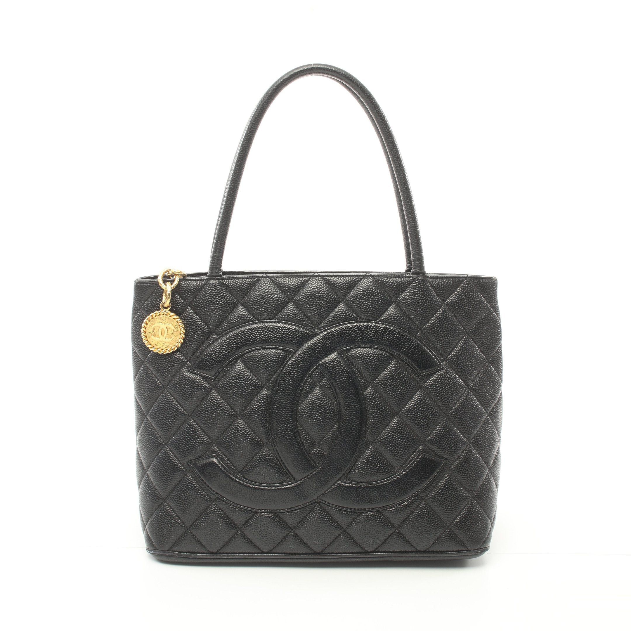image of Chanel Reissue Tote Handbag Tote Bag Caviar Skin Black Gold Hardware, Women's