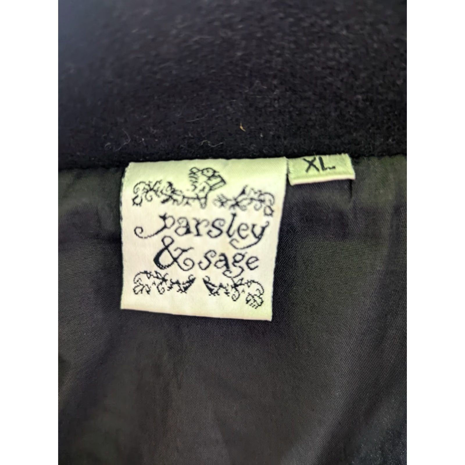 Vintage VINTAGE Parsley & Sage Women's XL Pea Coat Jacket Black Wool Floral Embroidered Coatigan Size XL / US 12-14 / IT 48-50 - 4 Thumbnail