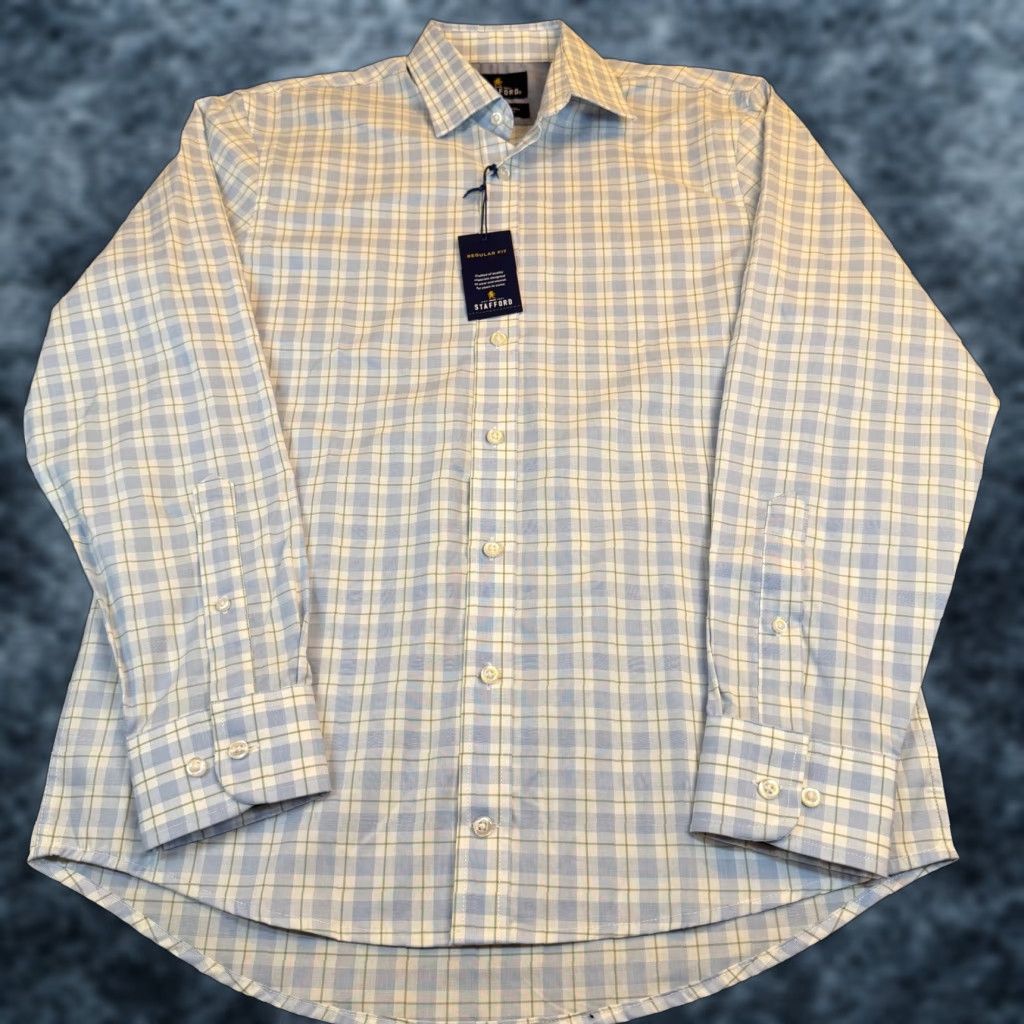 Stafford Stafford Dress Shirt Mens Small Blue White Plaid Button Up 14-14.5 NWT Regular Size 36R - 1 Thumbnail