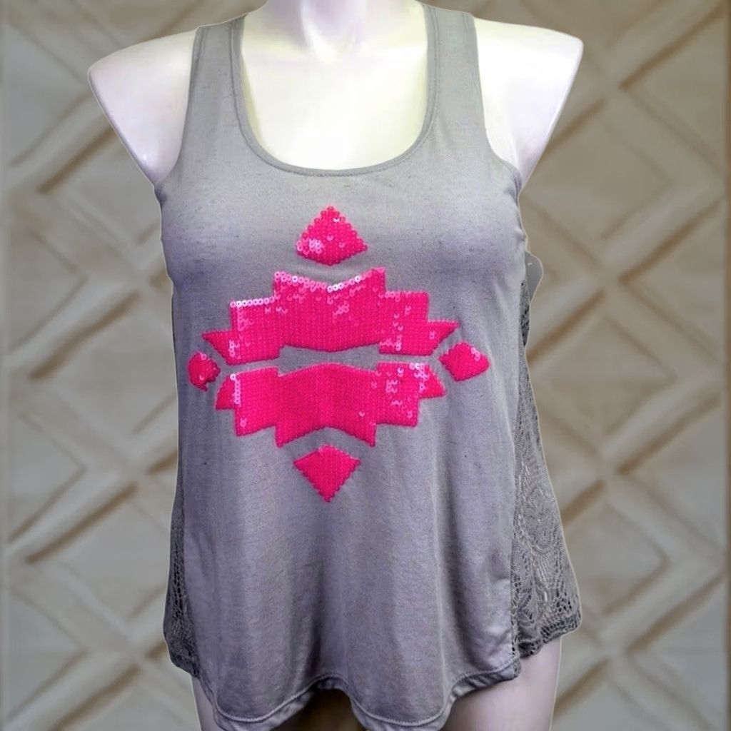 B Sides Chance or Fate Gray Festival Tank Top Lace Sides Pink Aztec Graphic XL Size XL / US 12-14 / IT 48-50 - 1 Thumbnail