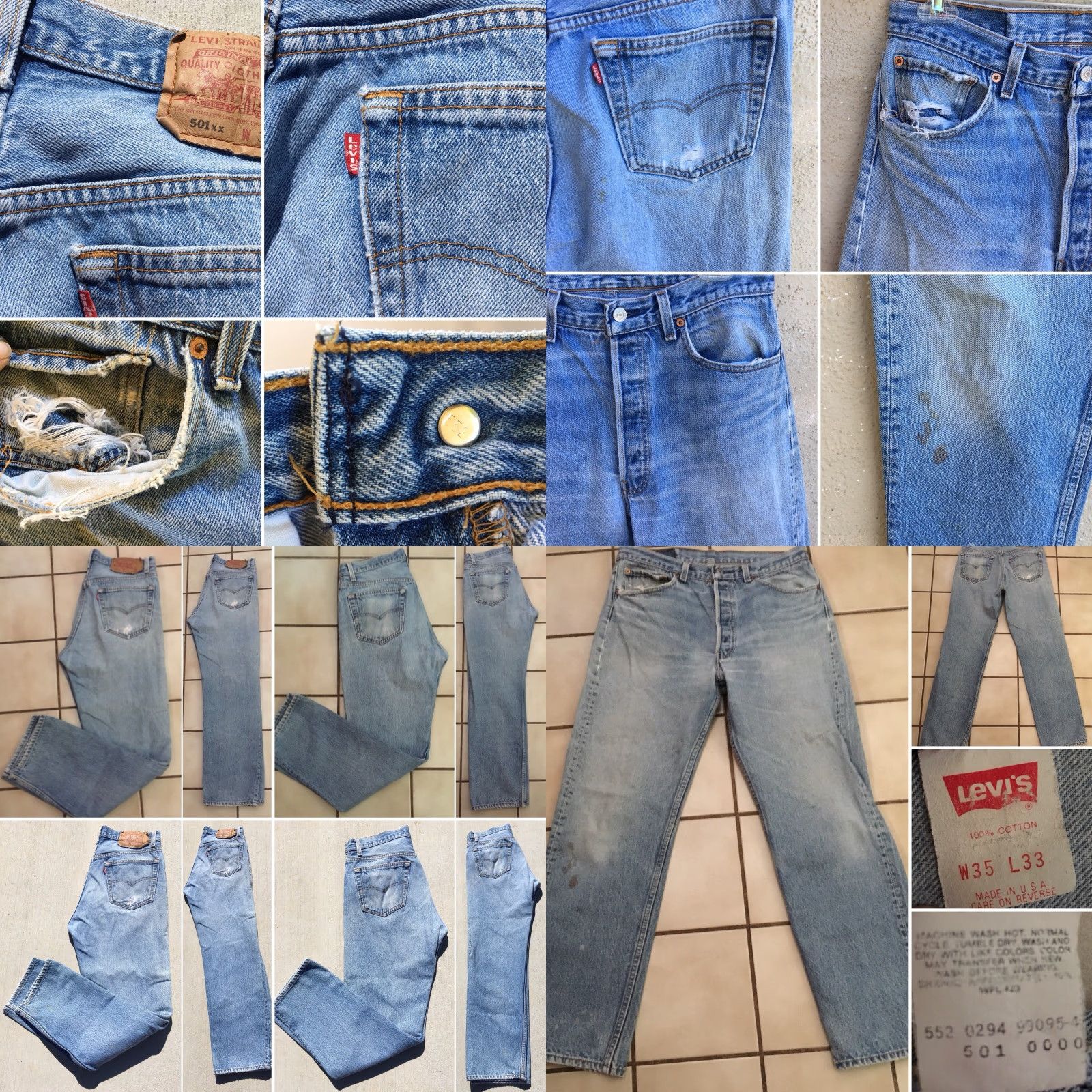 Vintage VINTAGE Levi’s 501 Jeans Button Fly 35 33 Measure 31.5 x 29.25 Distressed Blue Denim Made in USA Mens/Womens Jeans 501xx Size US 30 / EU 46 - 8 Thumbnail