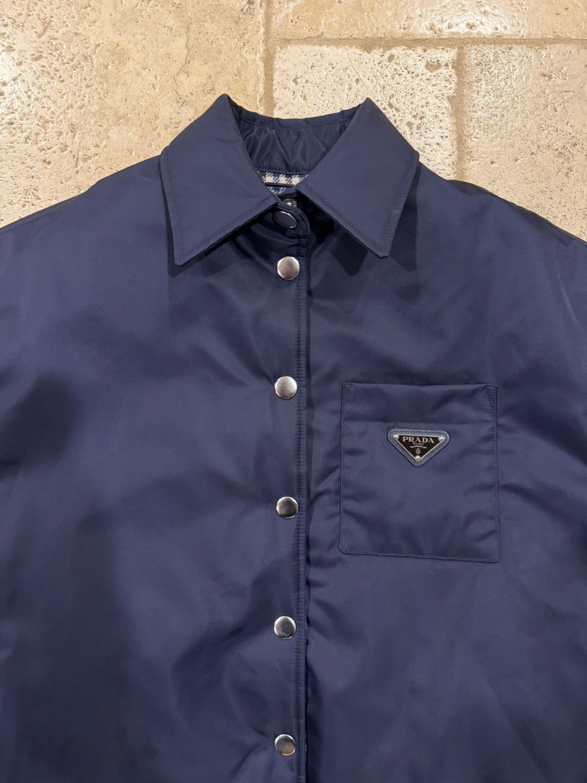 Prada Prada Re-Nylon Padded Checked Line Blouson Navy Jacket Size XXS / US 00 / IT 34 - 10 Thumbnail