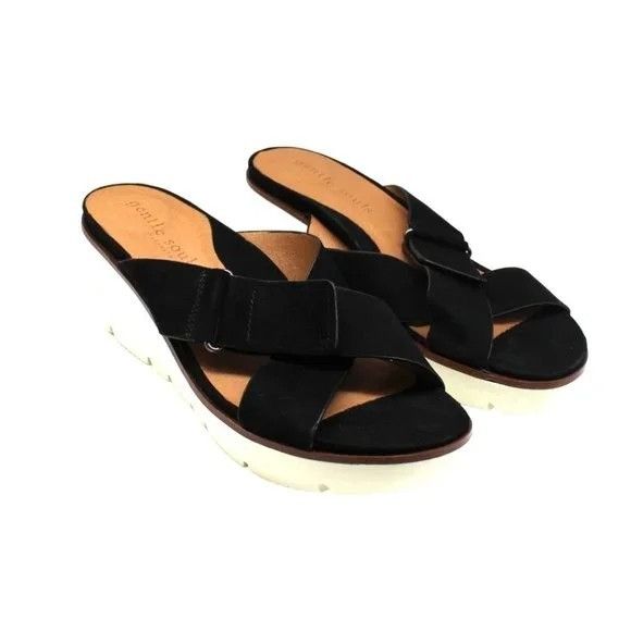 image of Gentle Souls By Kenneth Cole Women's Lavern Wedge Slide Sand in Black (Size 10)